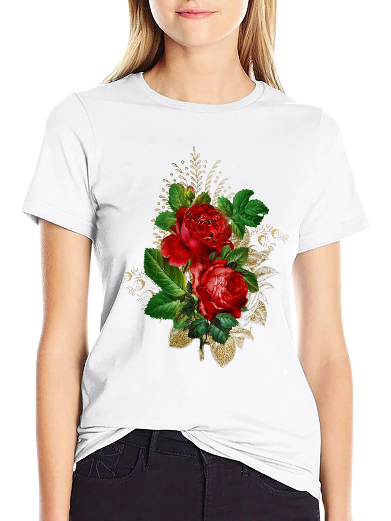 Floral Rose Graphic Tee - Black