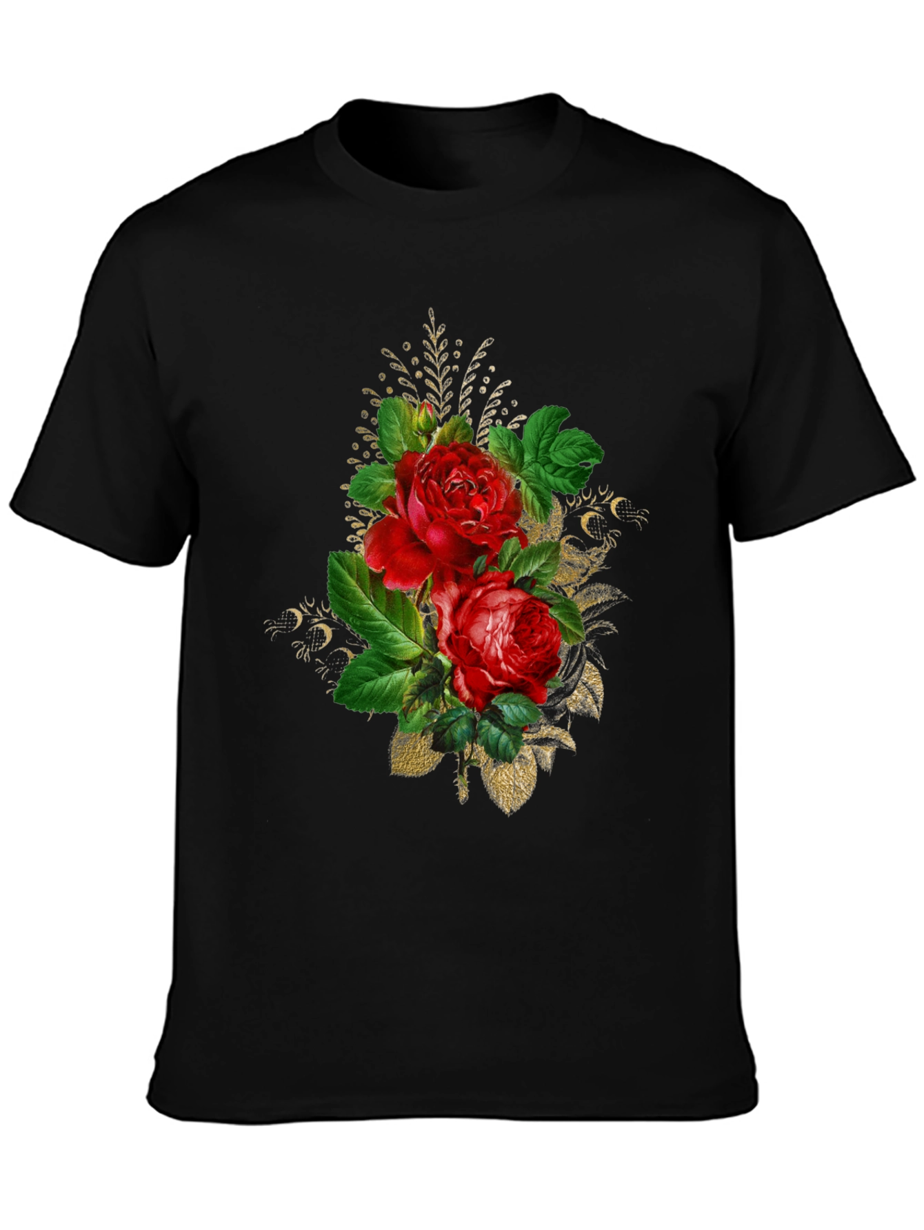 Floral Rose Graphic Tee - Black
