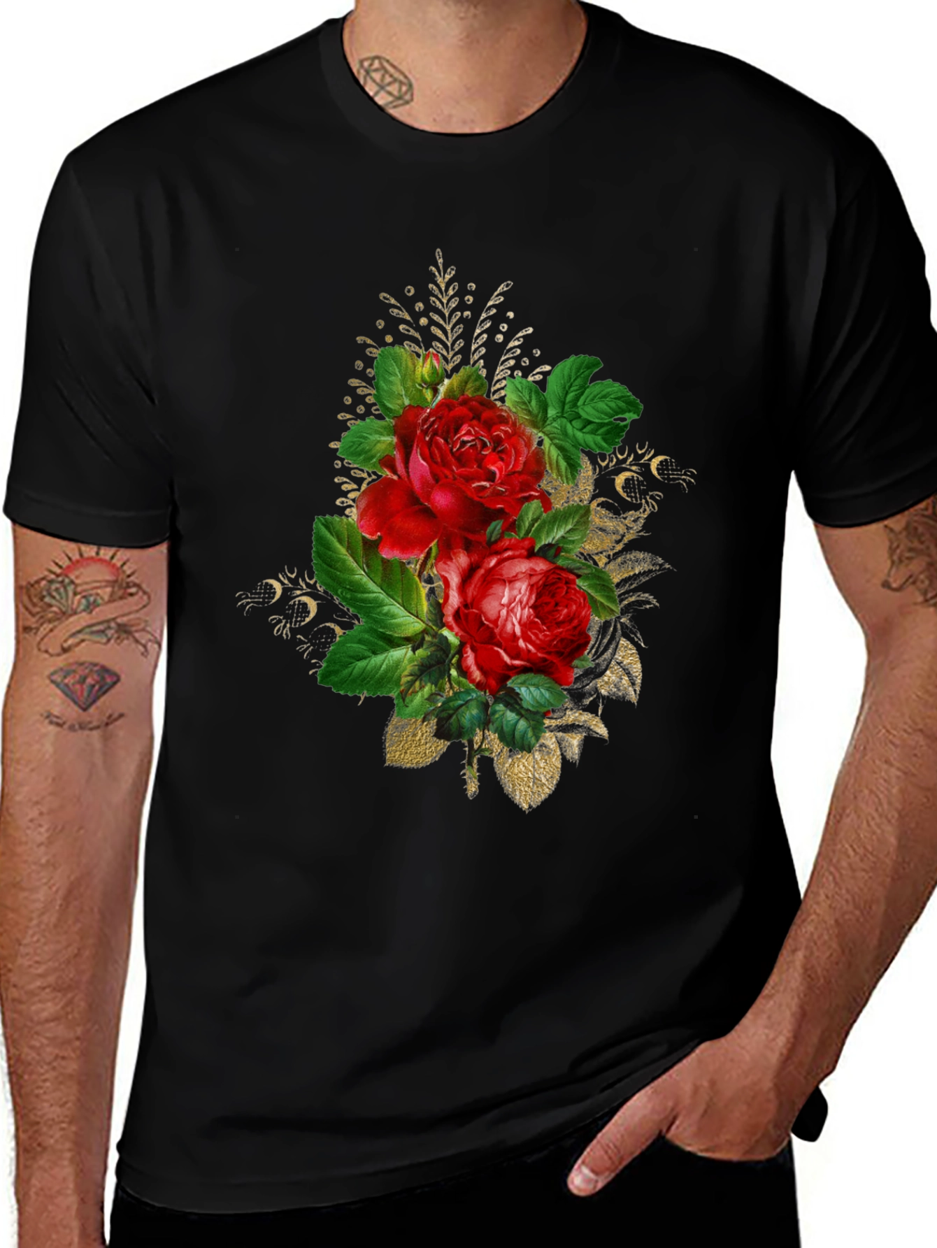 Floral Rose Graphic Tee - Black