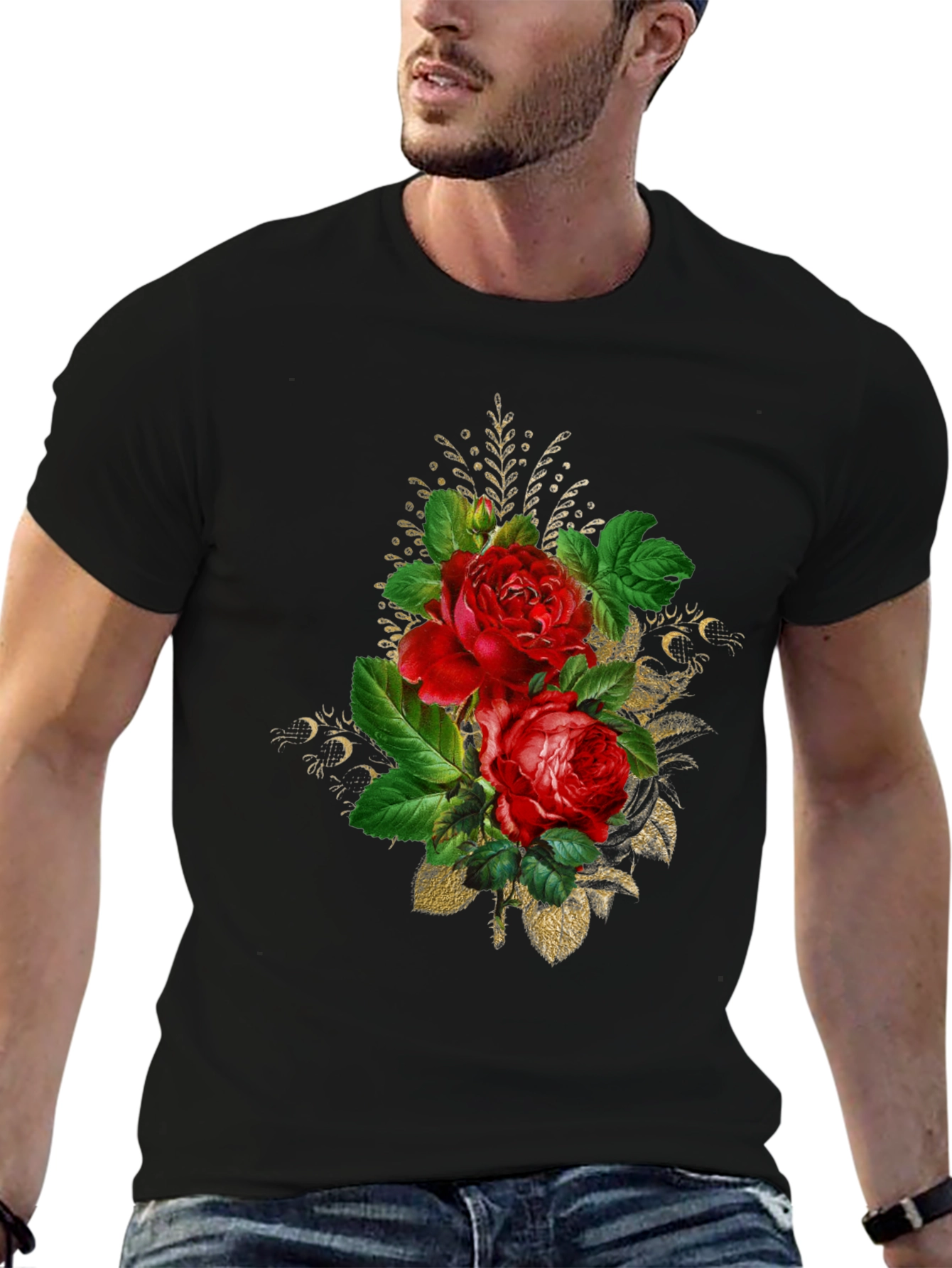 Floral Rose Graphic Tee - Black
