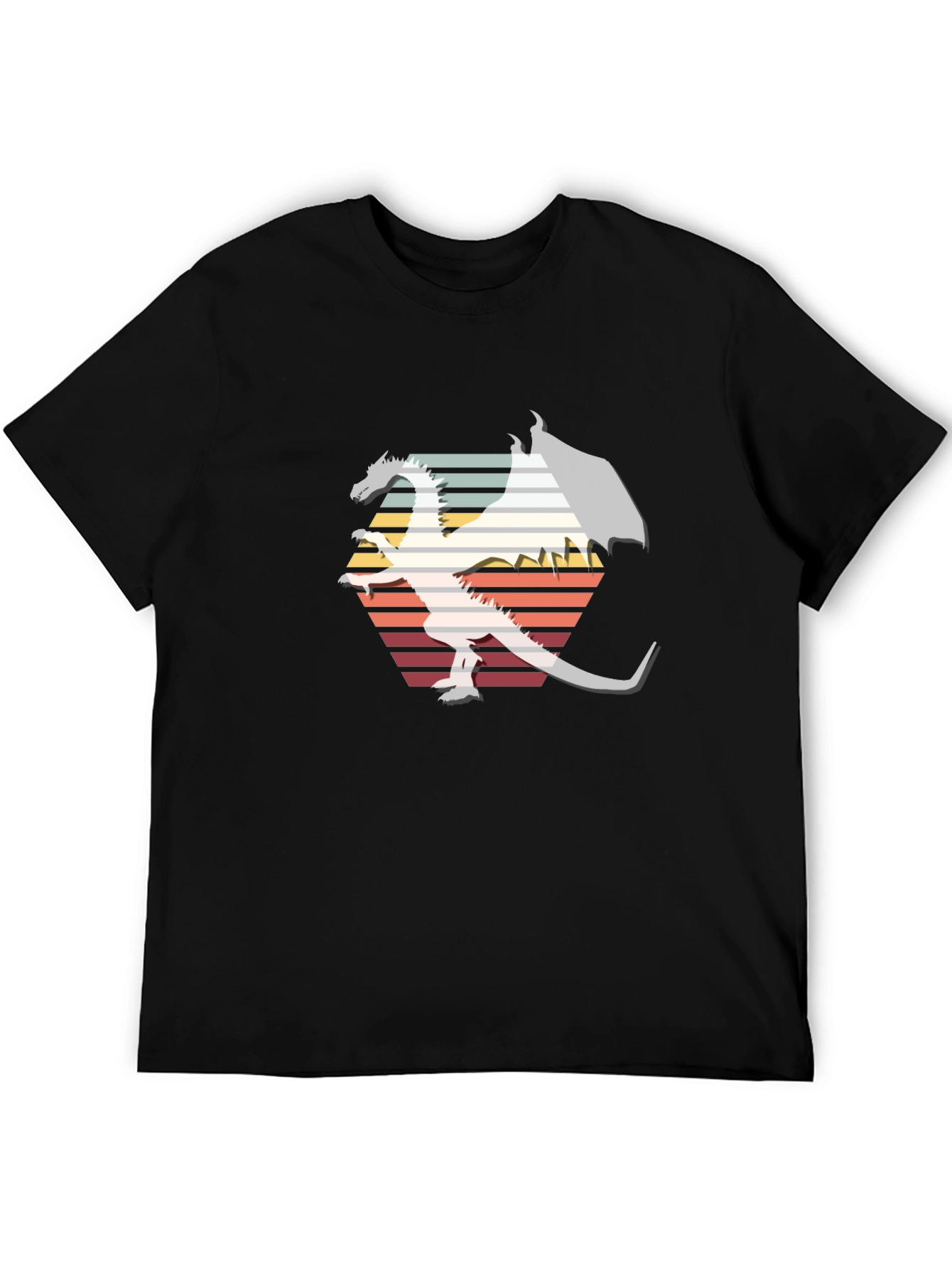 Retro Dragon Graphic Tee - Black Cotton Blend