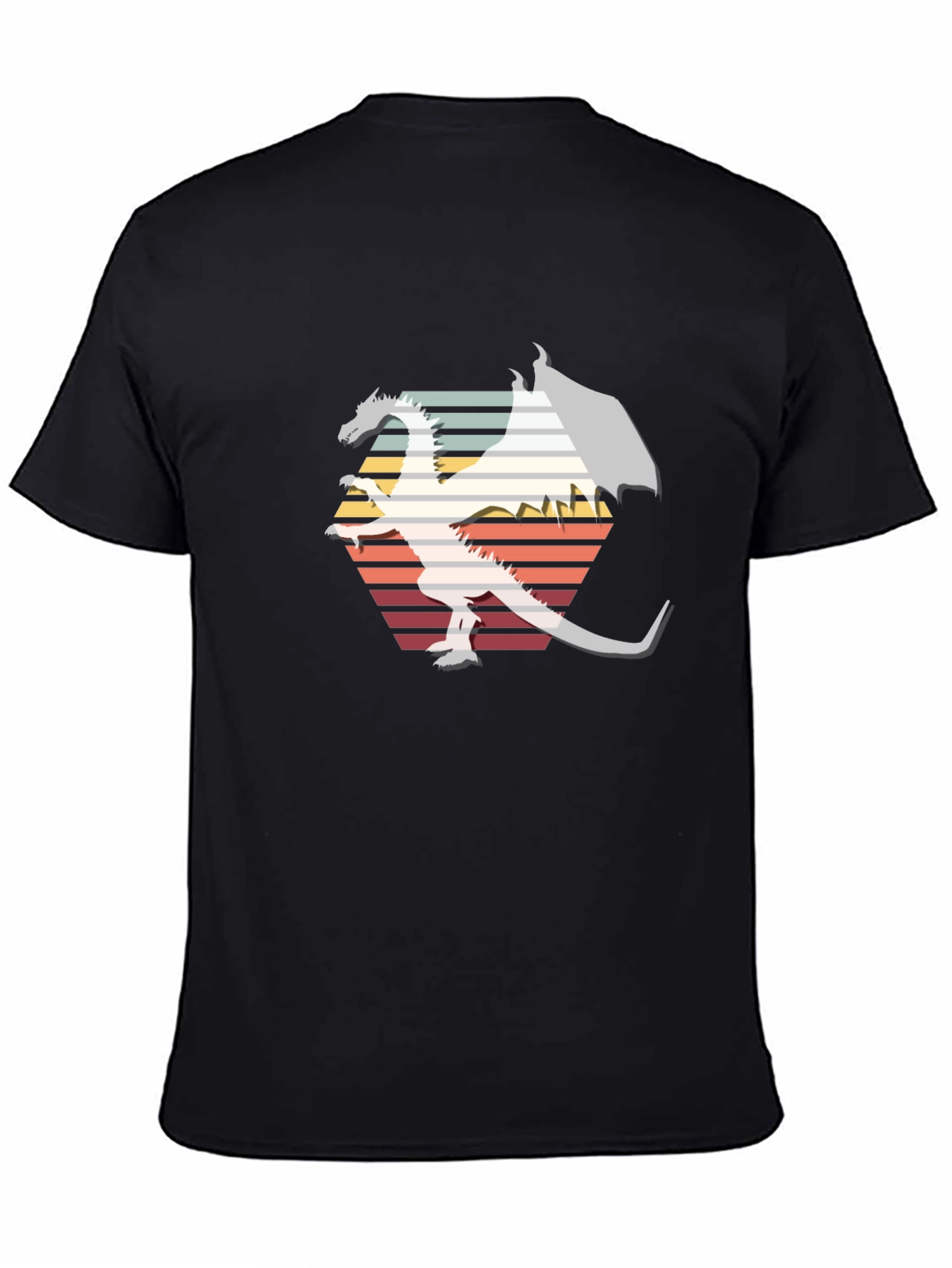 Retro Dragon Graphic Tee - Black Cotton Blend