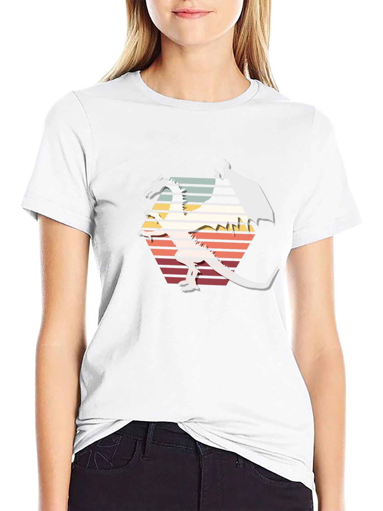 Retro Dragon Graphic Tee - Black Cotton Blend
