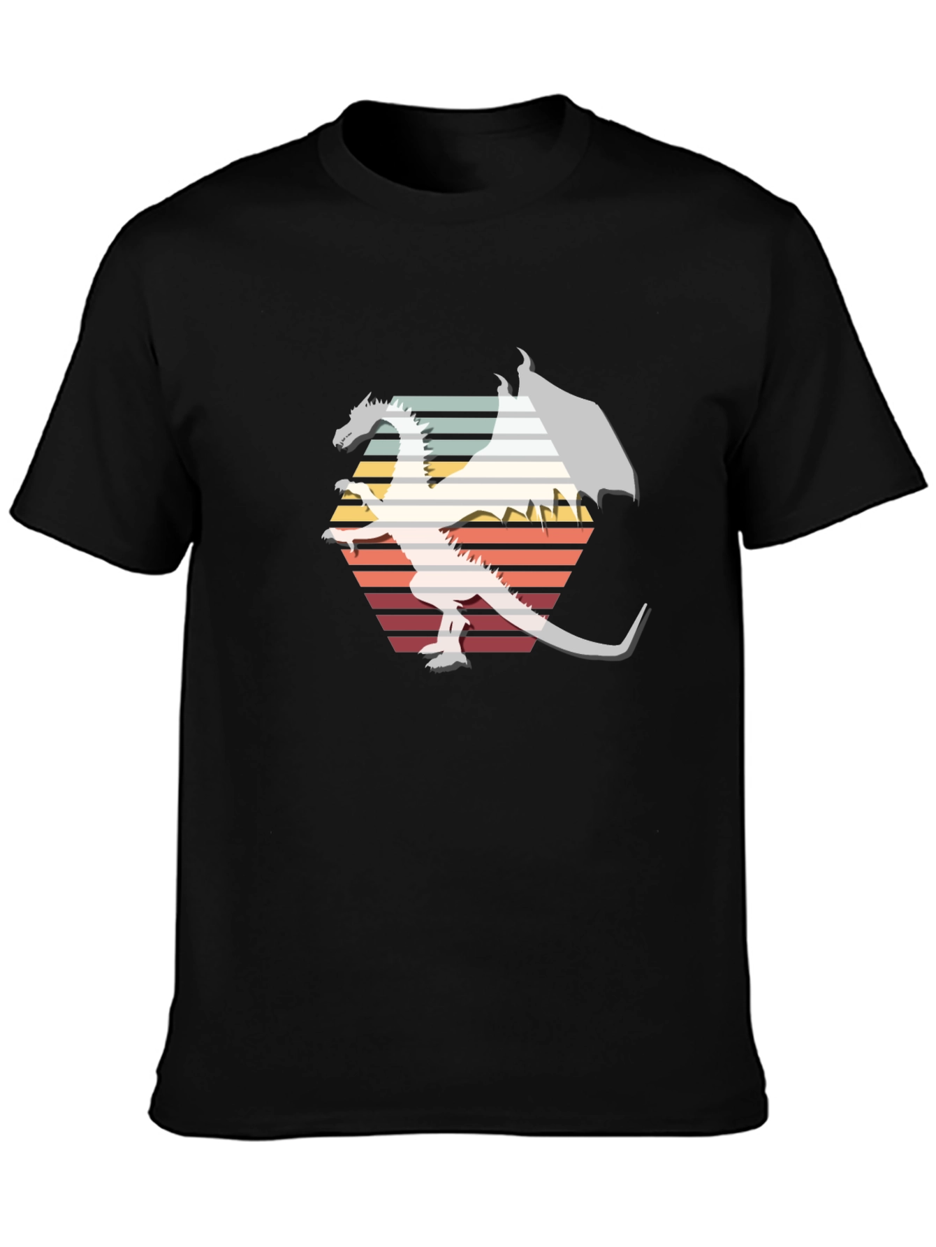 Retro Dragon Graphic Tee - Black Cotton Blend