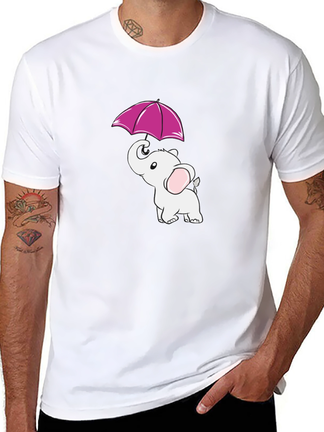 Elephant Umbrella Black T-Shirt