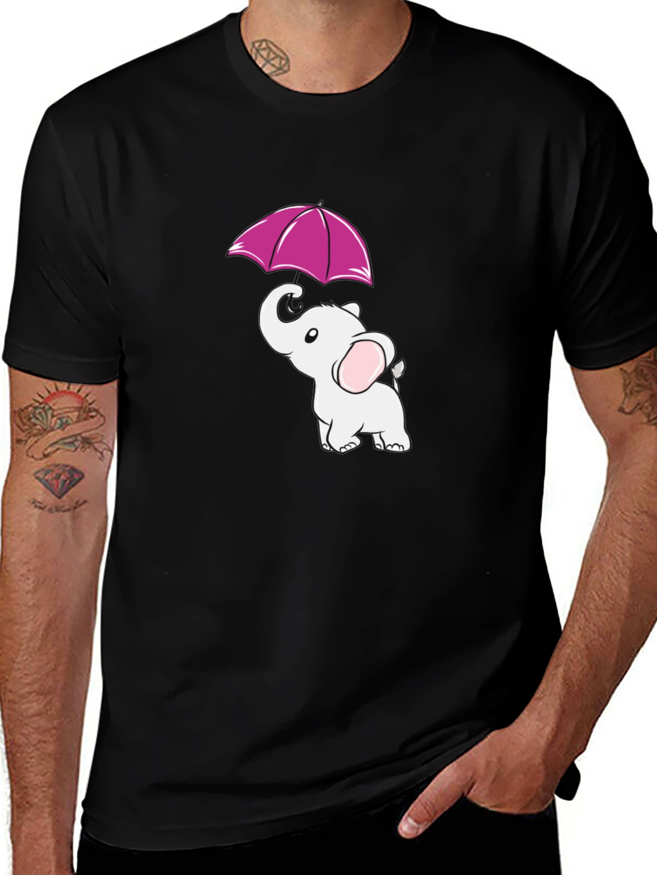 Elephant Umbrella Black T-Shirt