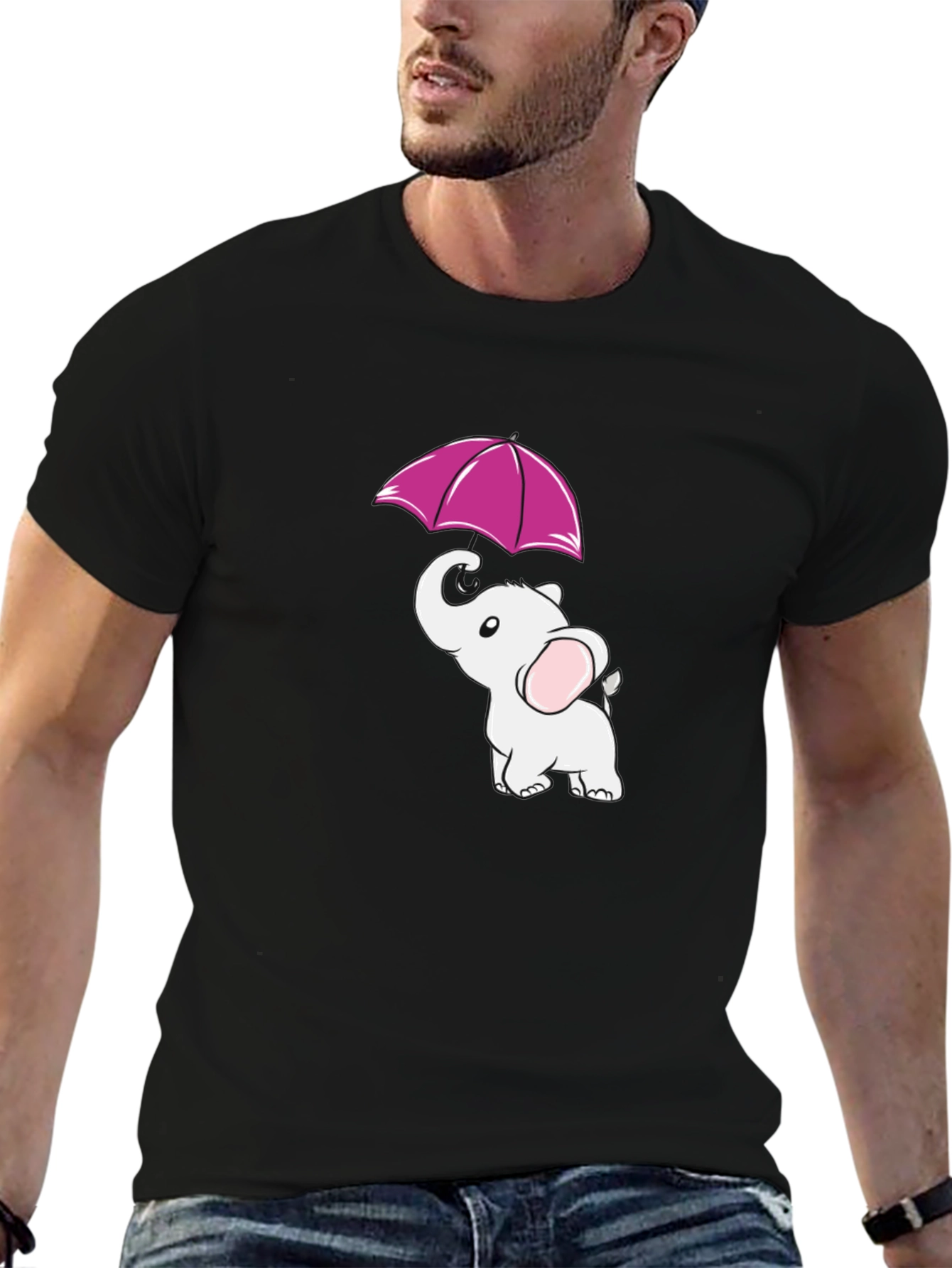Elephant Umbrella Black T-Shirt