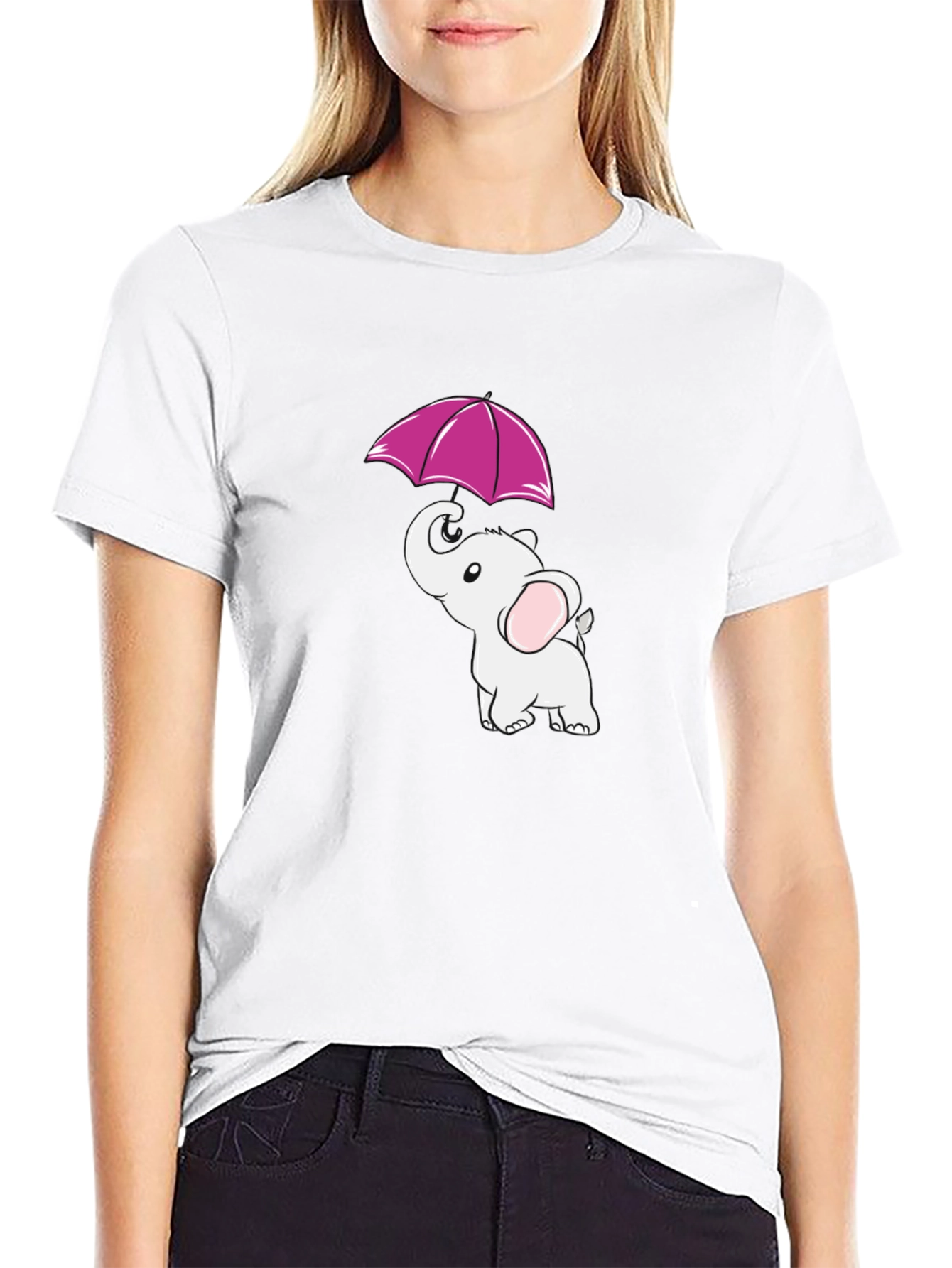 Elephant Umbrella Black T-Shirt