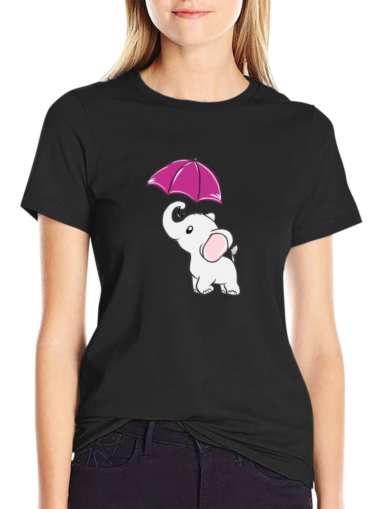 Elephant Umbrella Black T-Shirt