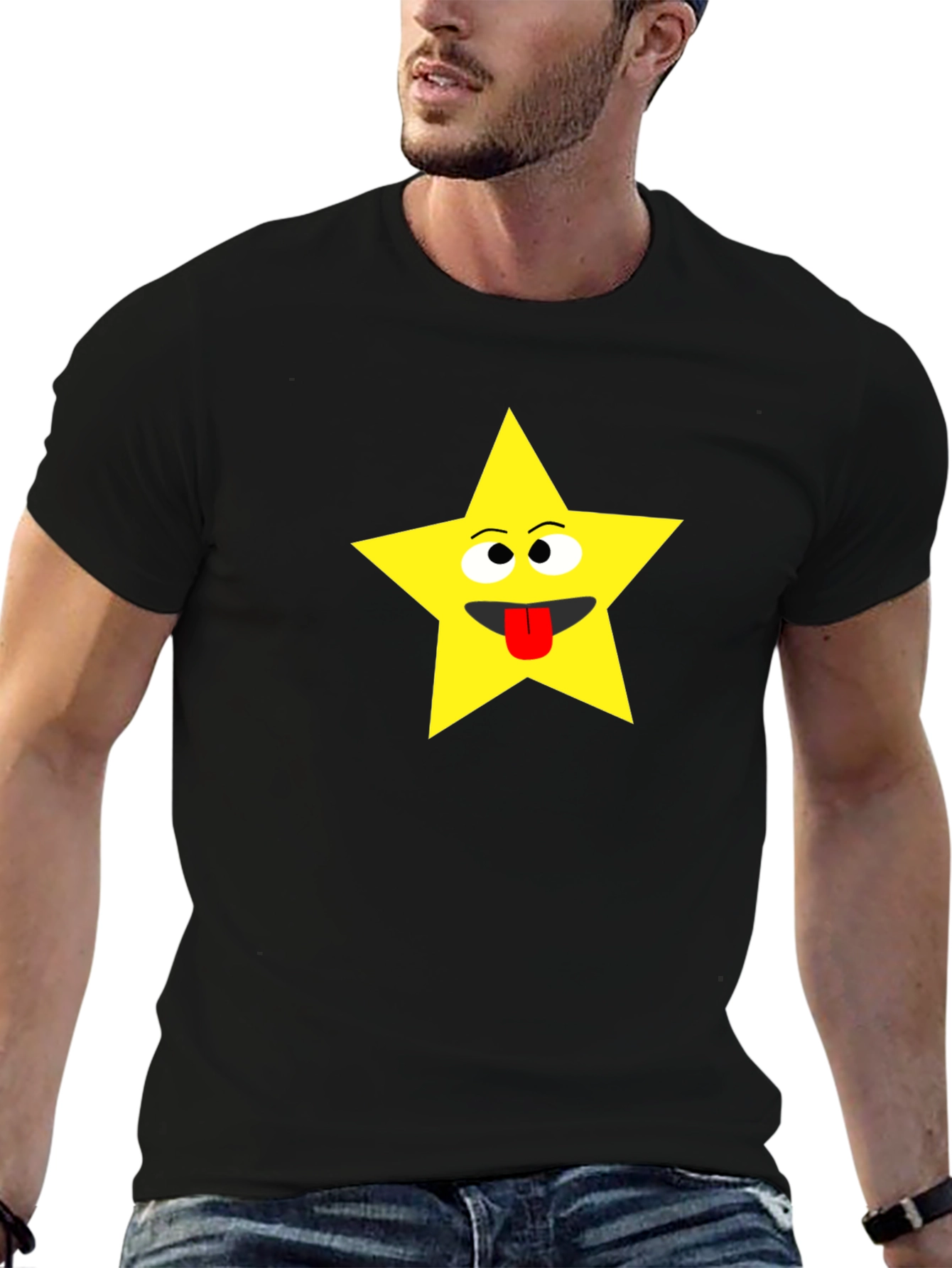 Funny Star Face Black T-Shirt