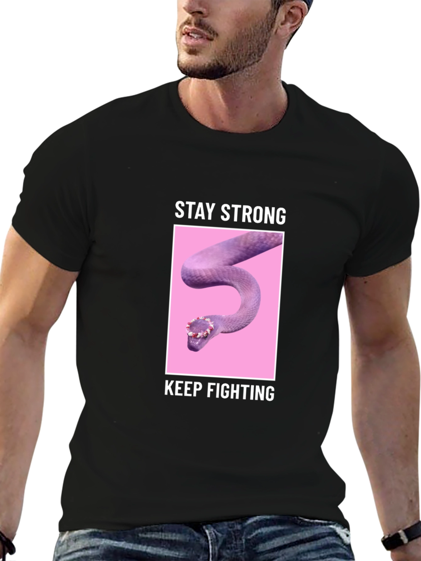Stay Strong T-Shirt with Snake Design