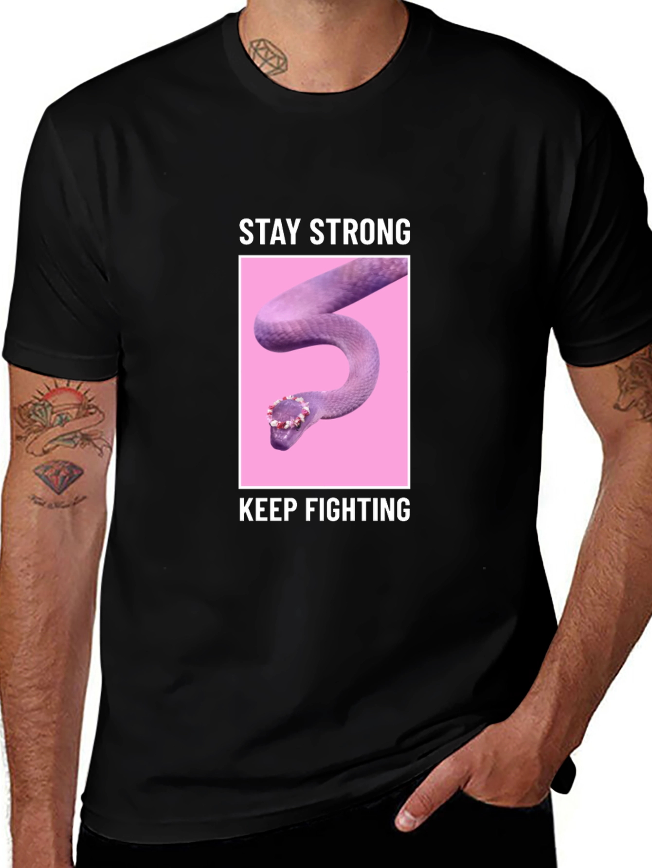 Stay Strong T-Shirt with Snake Design