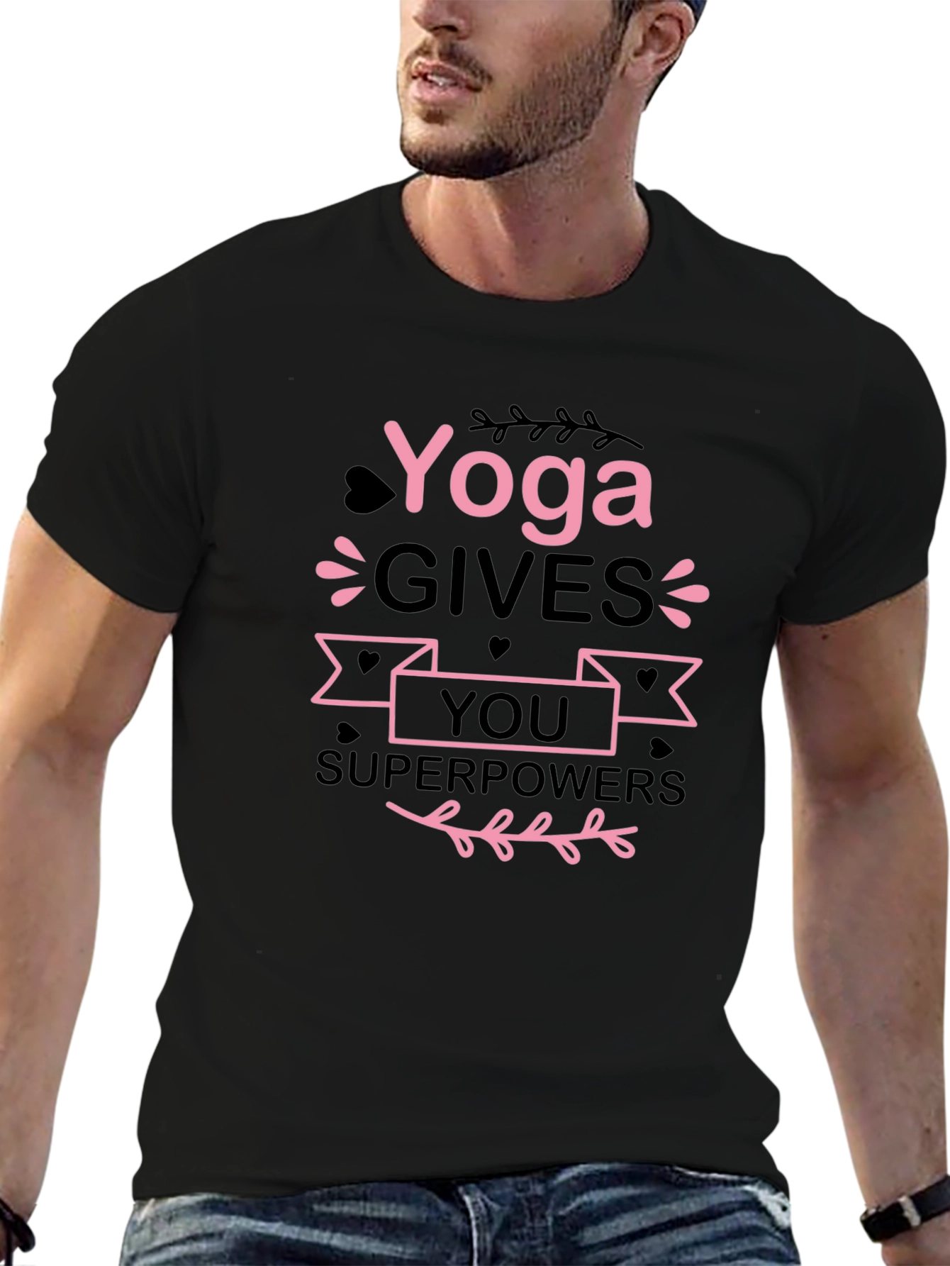Yoga Gives You Superpowers Black Graphic Tee