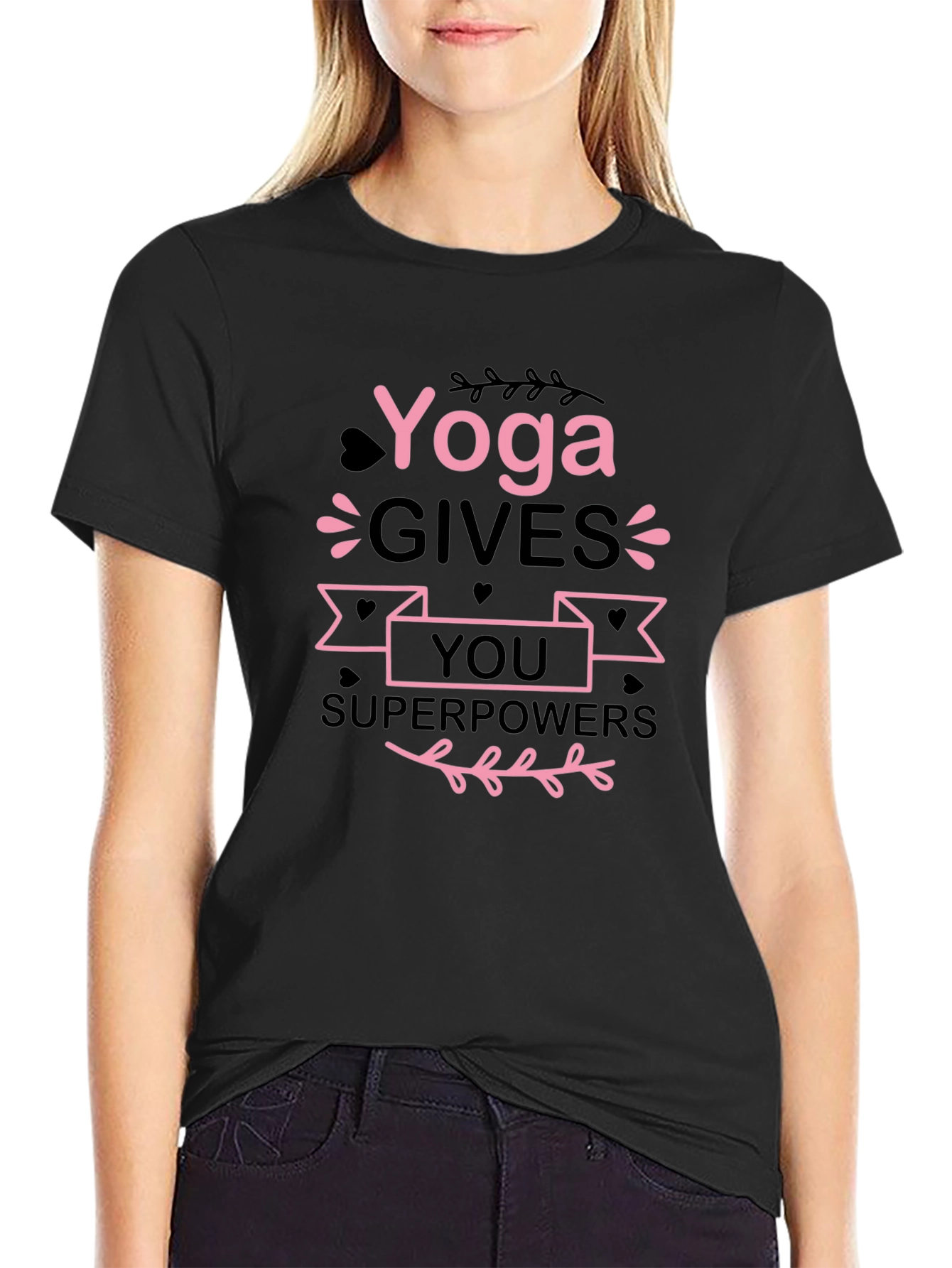 Yoga Gives You Superpowers Black Graphic Tee