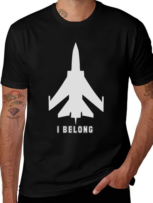 I Belong Jet Fighter Graphic T-Shirt - Black Cotton Tee