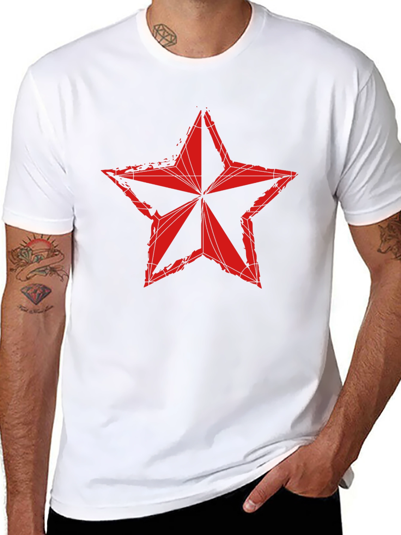 Red Star Graphic T-Shirt - Distressed Style