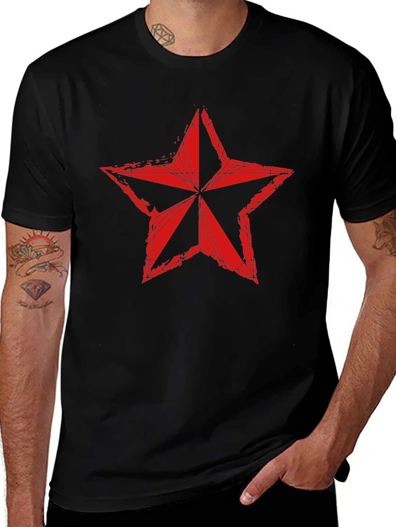 Red Star Graphic T-Shirt - Distressed Style