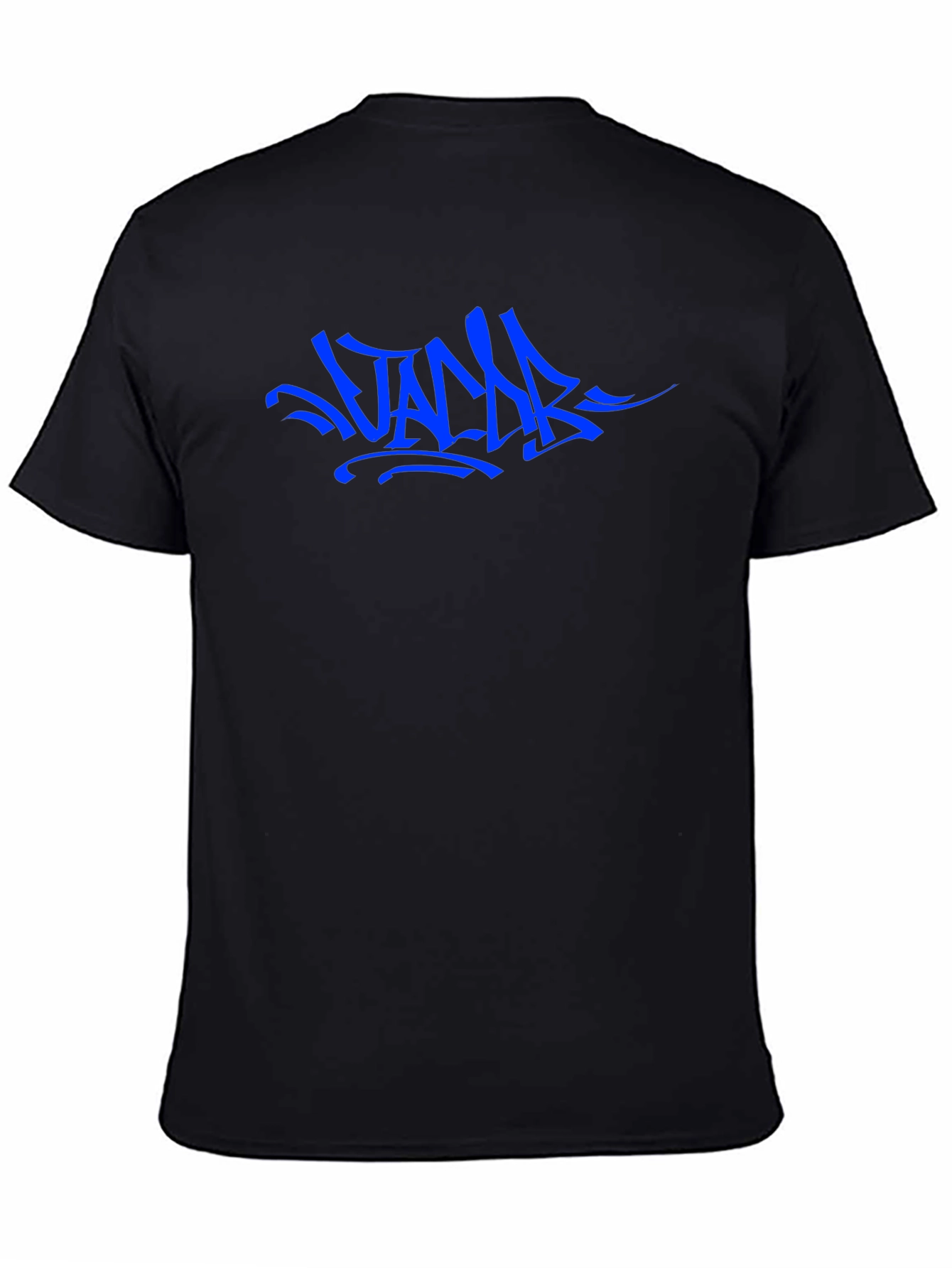 Blue Graffiti Style Graphic Black T-Shirt
