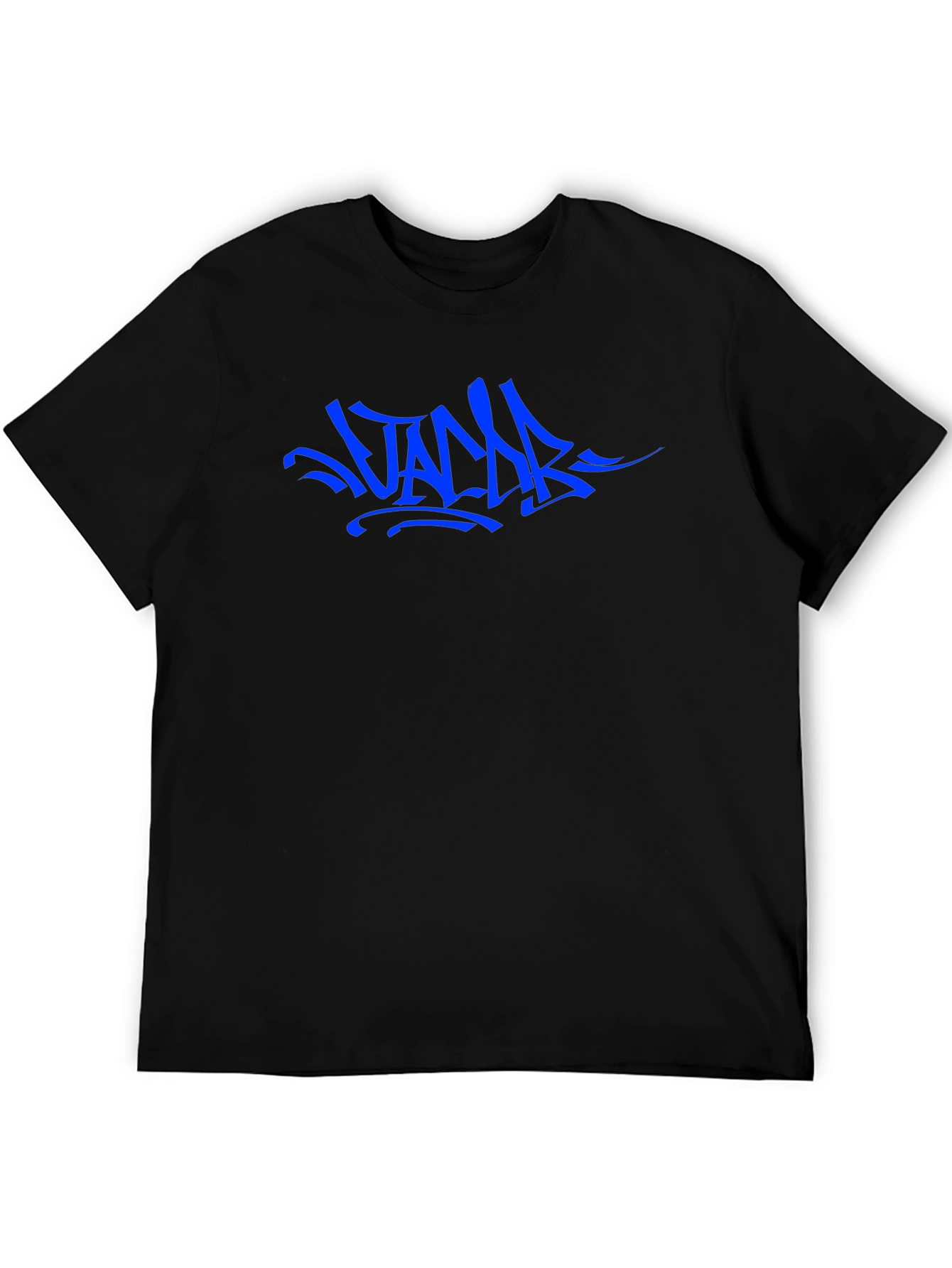 Blue Graffiti Style Graphic Black T-Shirt