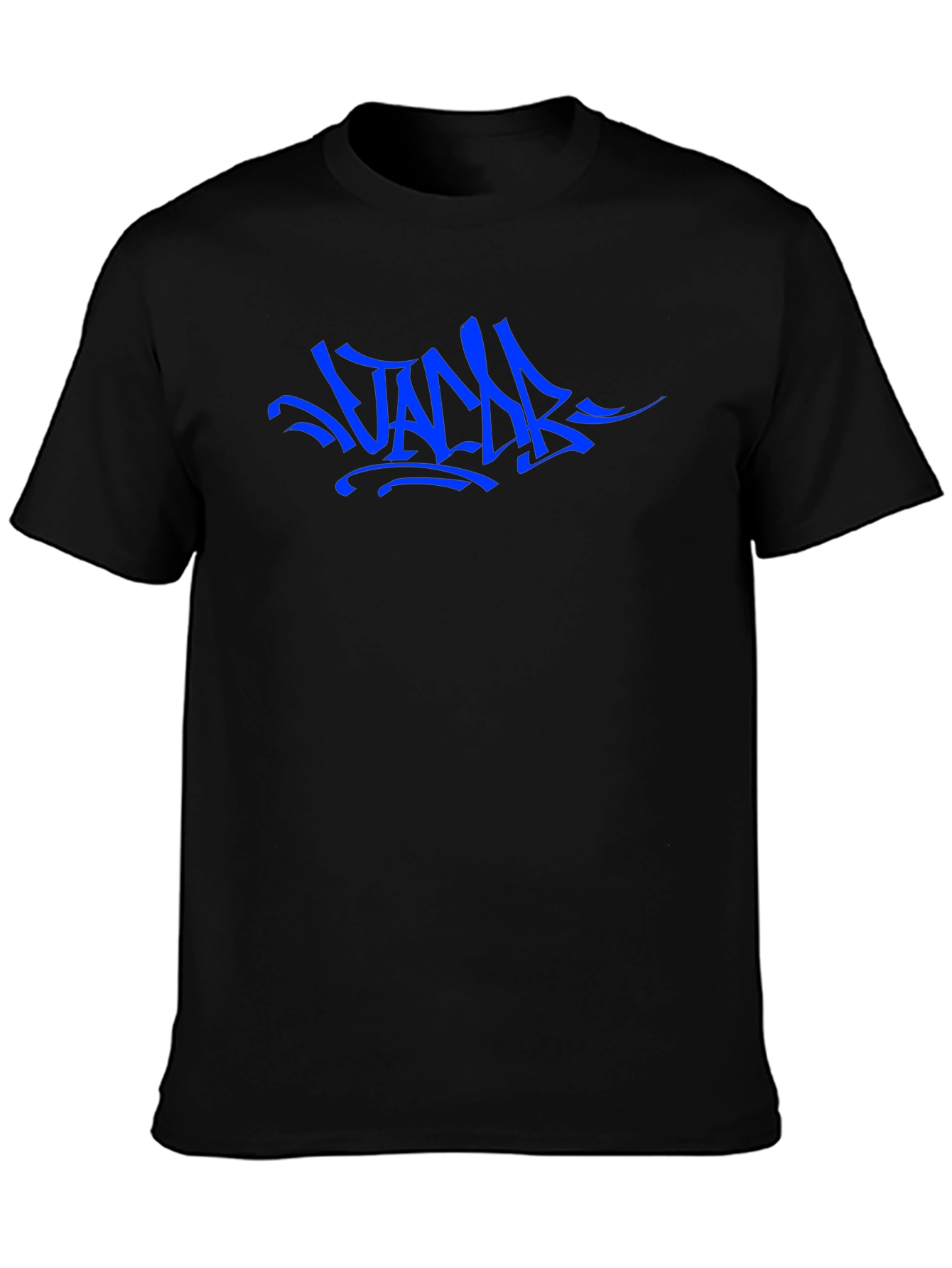 Blue Graffiti Style Graphic Black T-Shirt