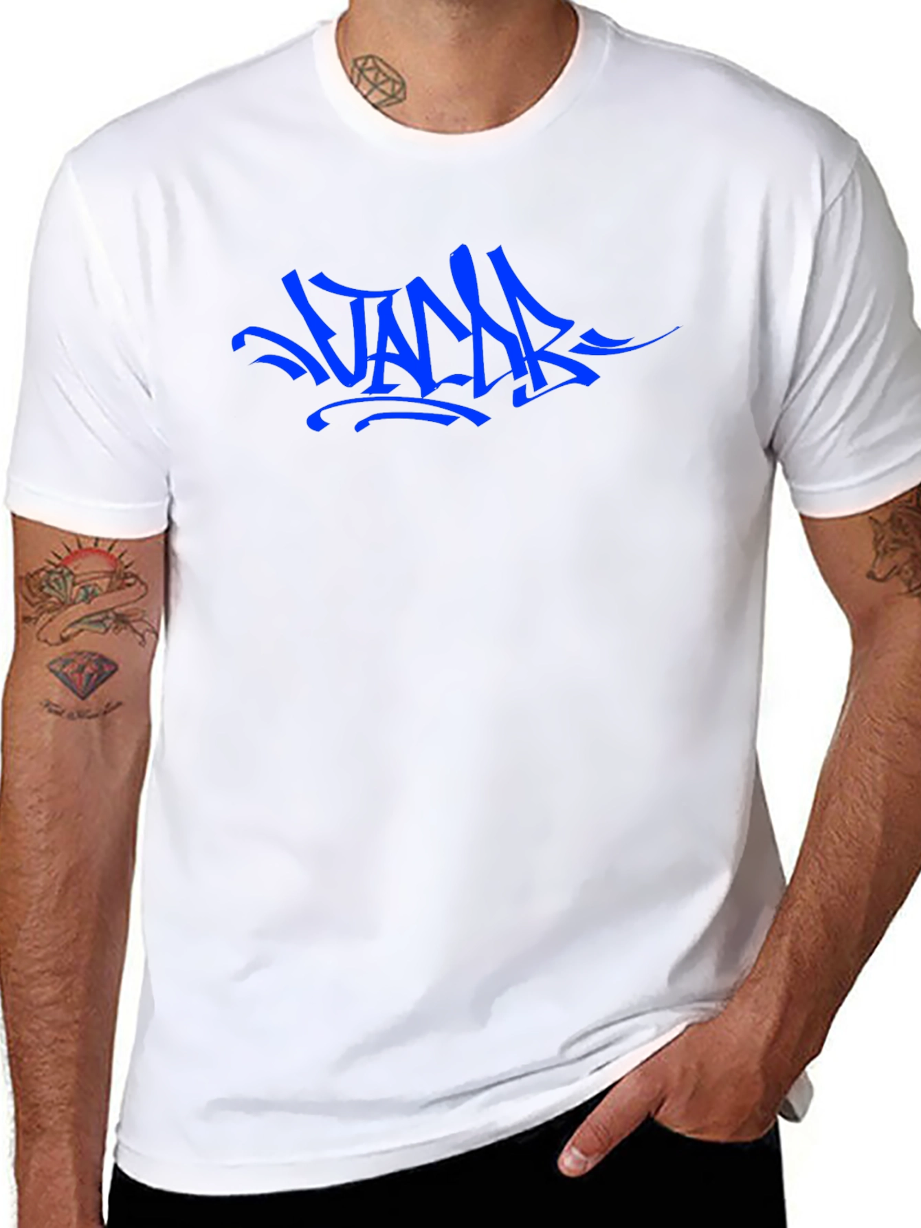 Blue Graffiti Style Graphic Black T-Shirt