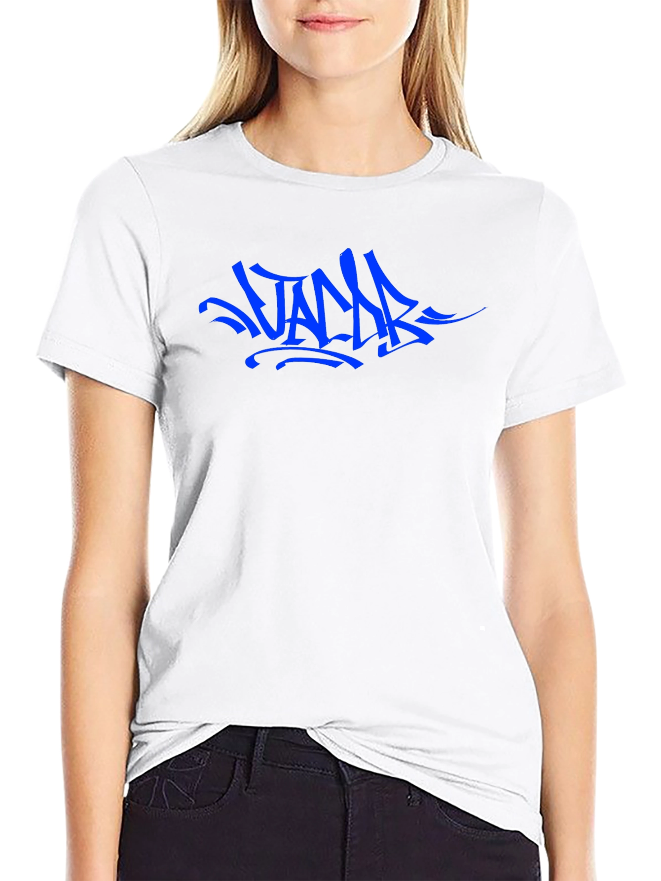 Blue Graffiti Style Graphic Black T-Shirt