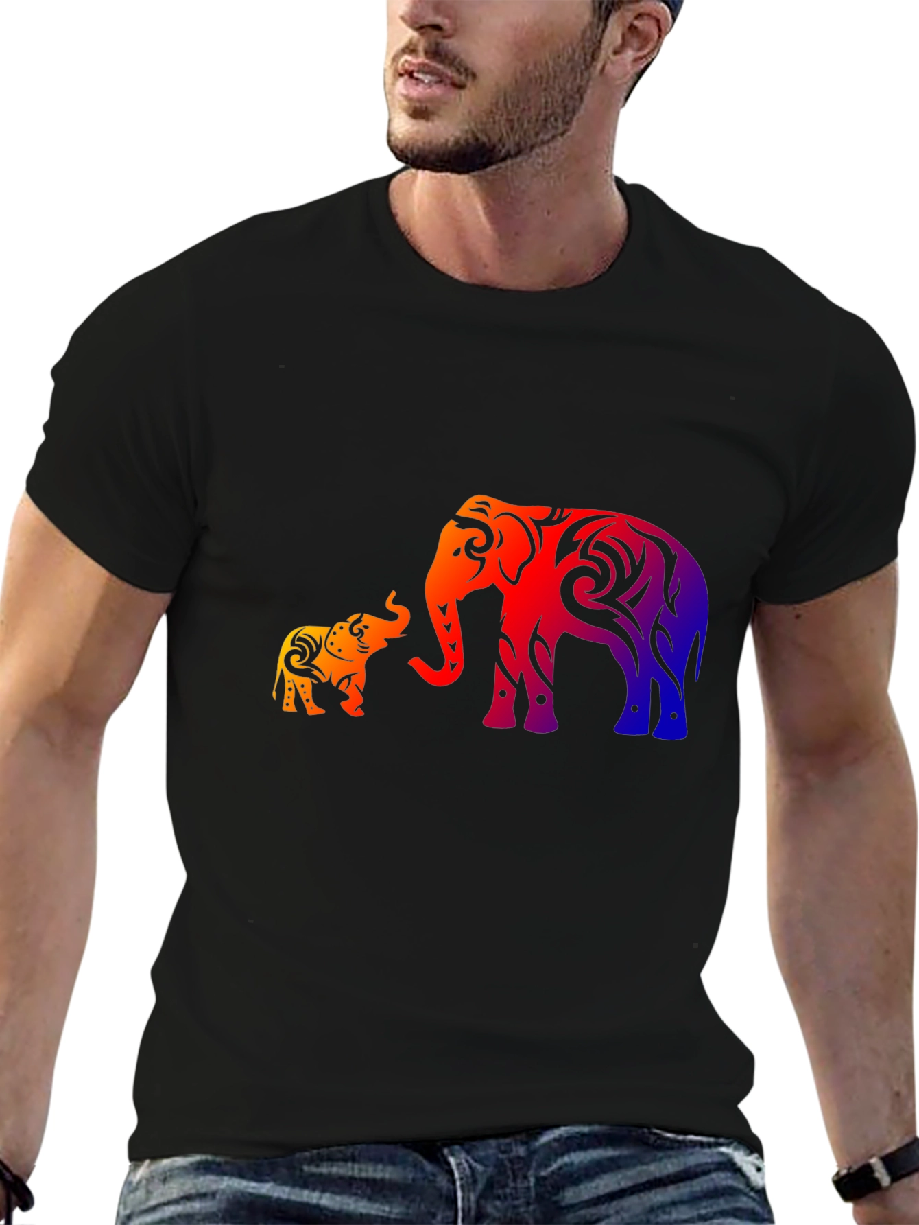 Elephant Family Graphic Print Black T-Shirt