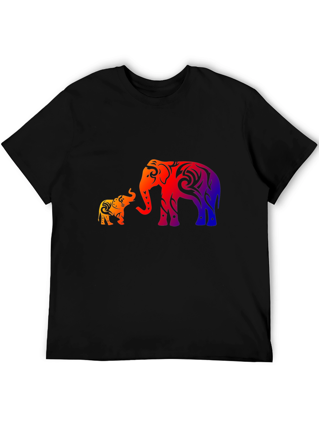 Elephant Family Graphic Print Black T-Shirt