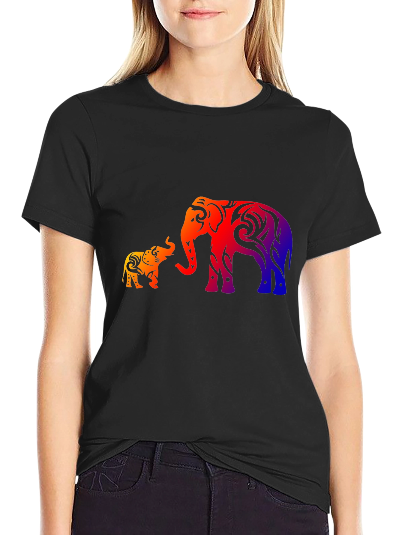 Elephant Family Graphic Print Black T-Shirt