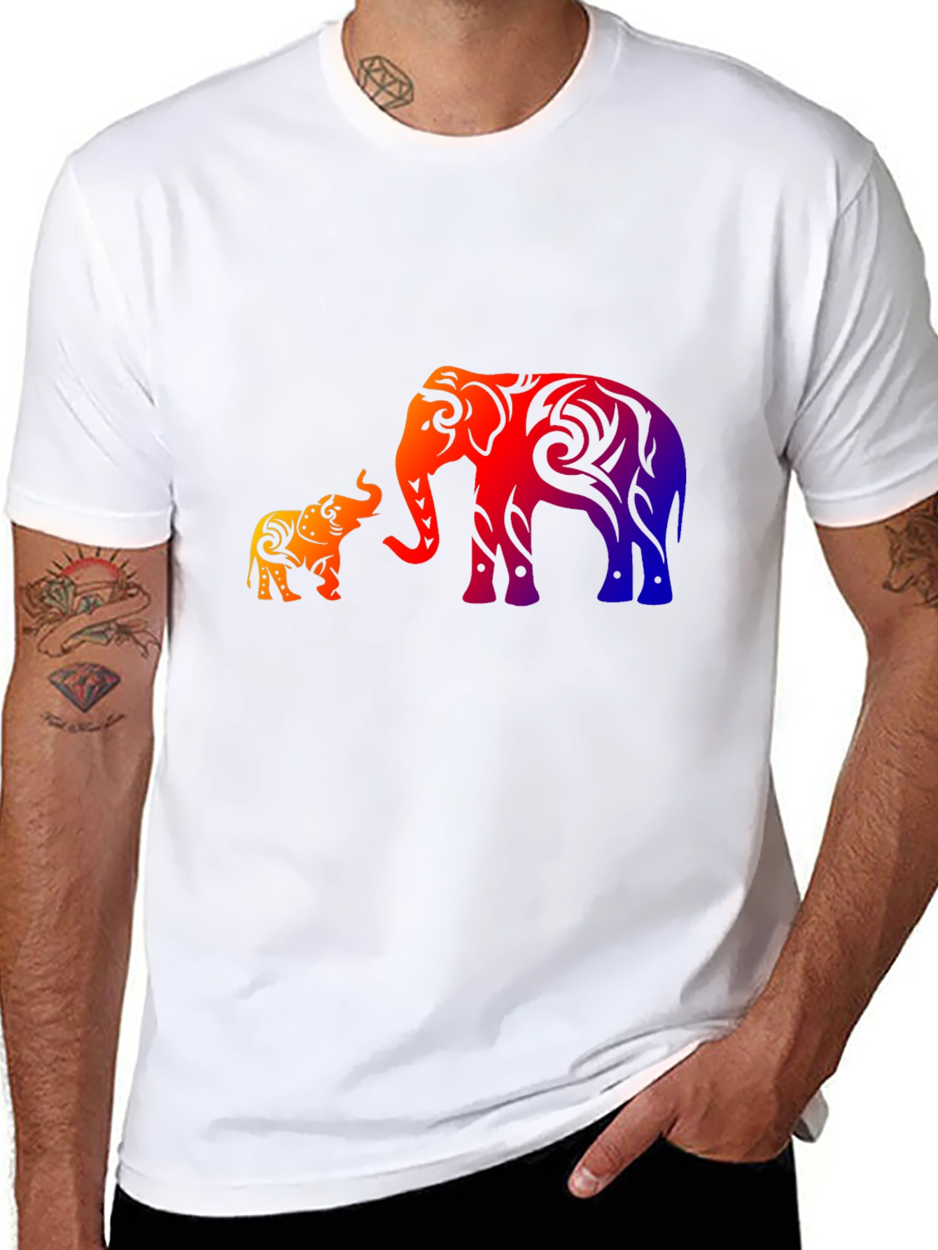 Elephant Family Graphic Print Black T-Shirt