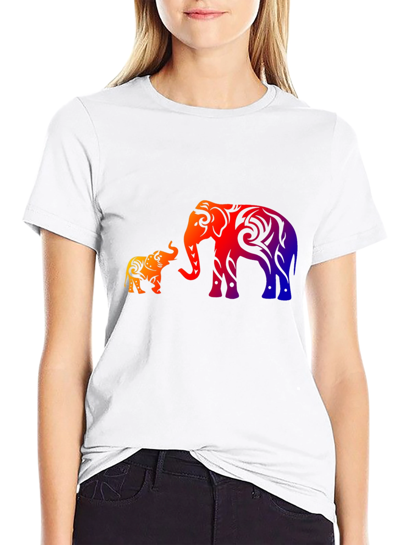 Elephant Family Graphic Print Black T-Shirt
