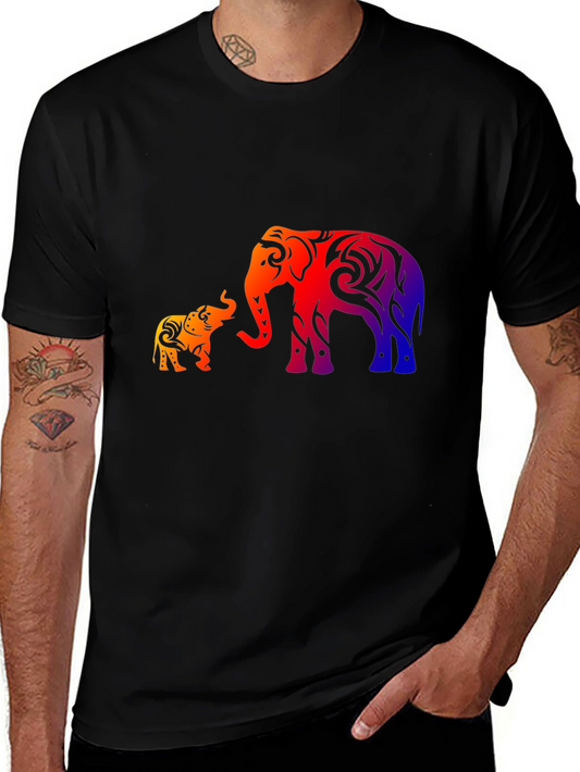 Elephant Family Graphic Print Black T-Shirt