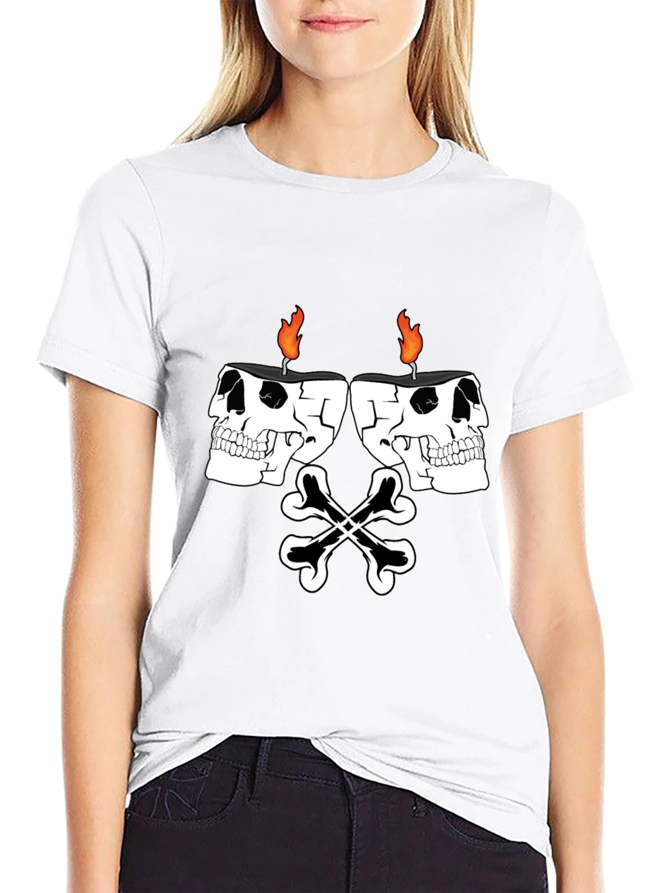 Skull Candle Bones Graphic Tee - Black