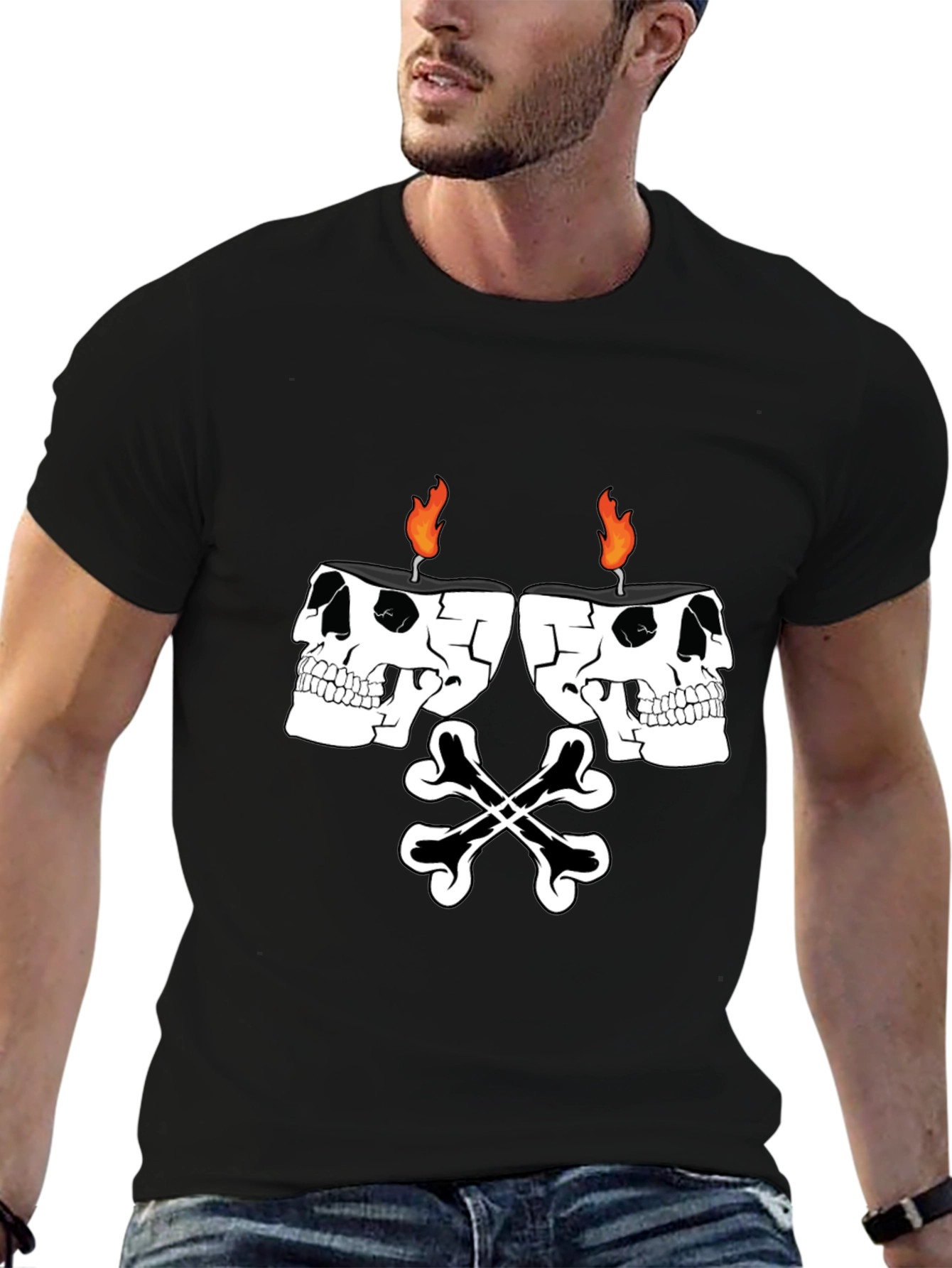 Skull Candle Bones Graphic Tee - Black