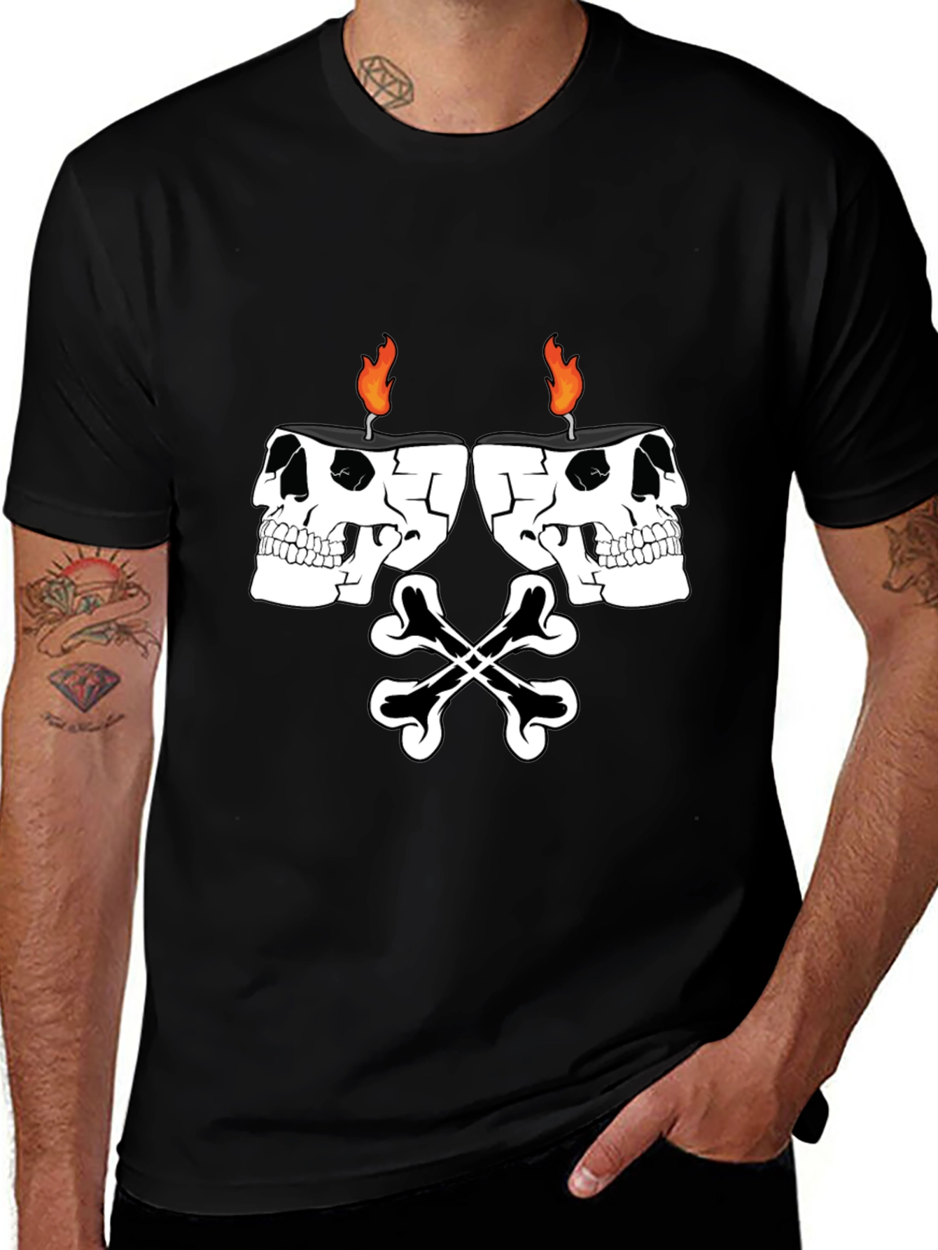 Skull Candle Bones Graphic Tee - Black