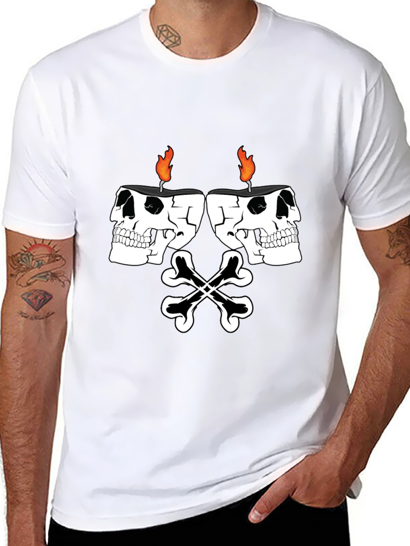 Skull Candle Bones Graphic Tee - Black