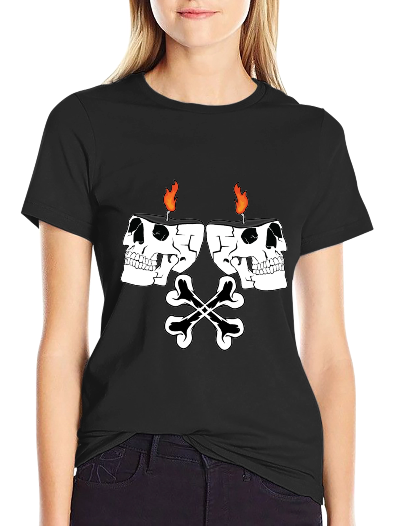 Skull Candle Bones Graphic Tee - Black