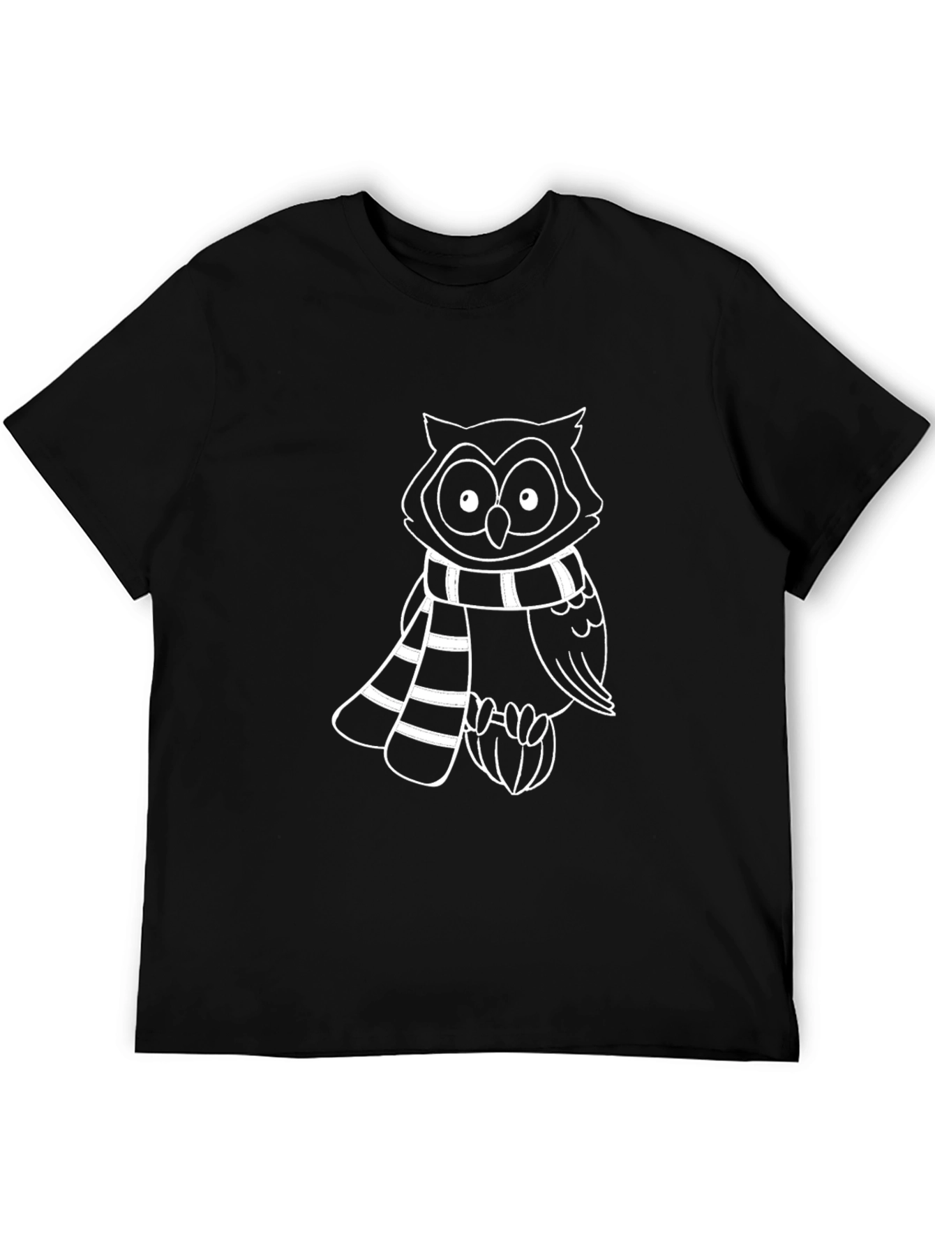 Owl Scarf Graphic Tee - Casual Black T-Shirt