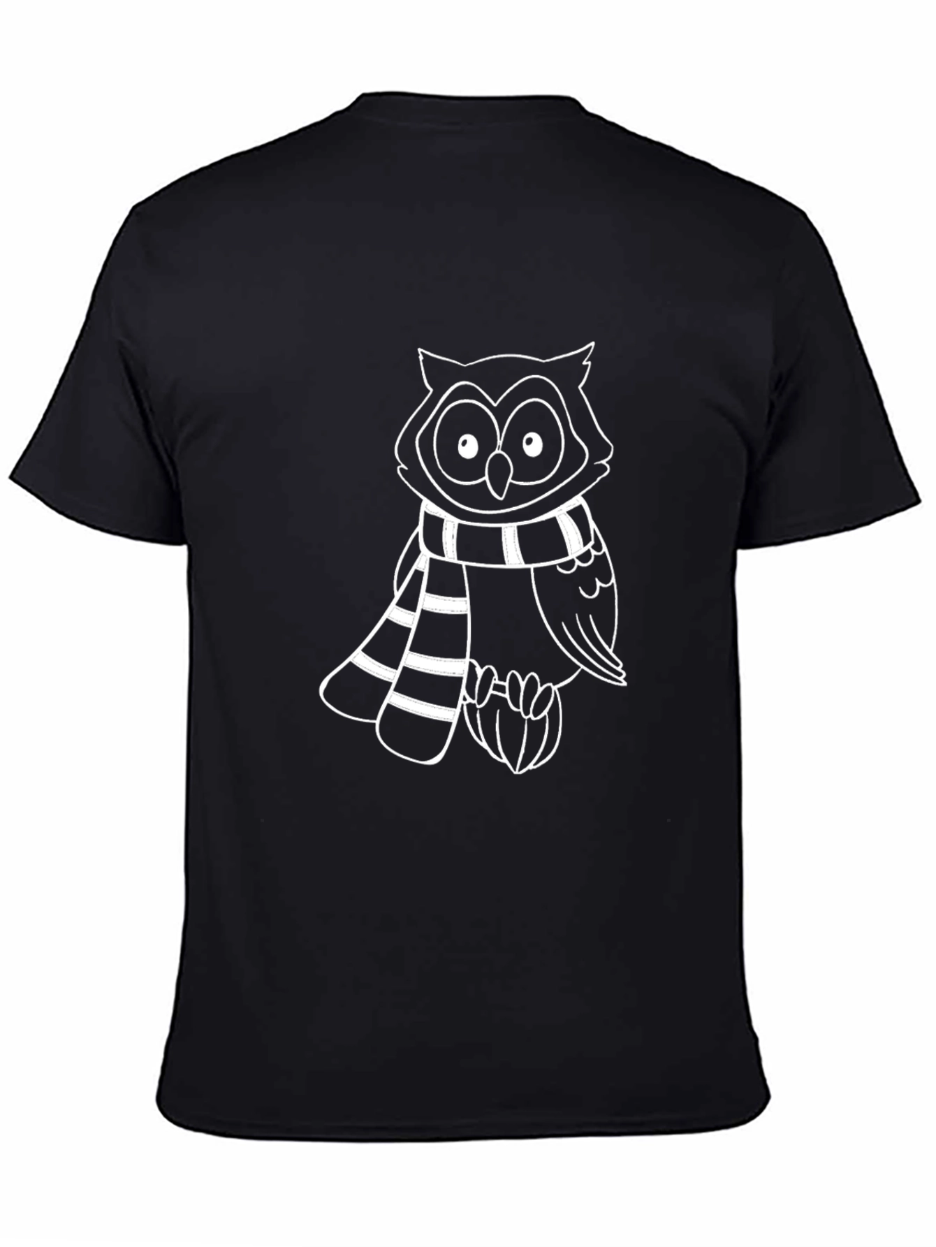 Owl Scarf Graphic Tee - Casual Black T-Shirt