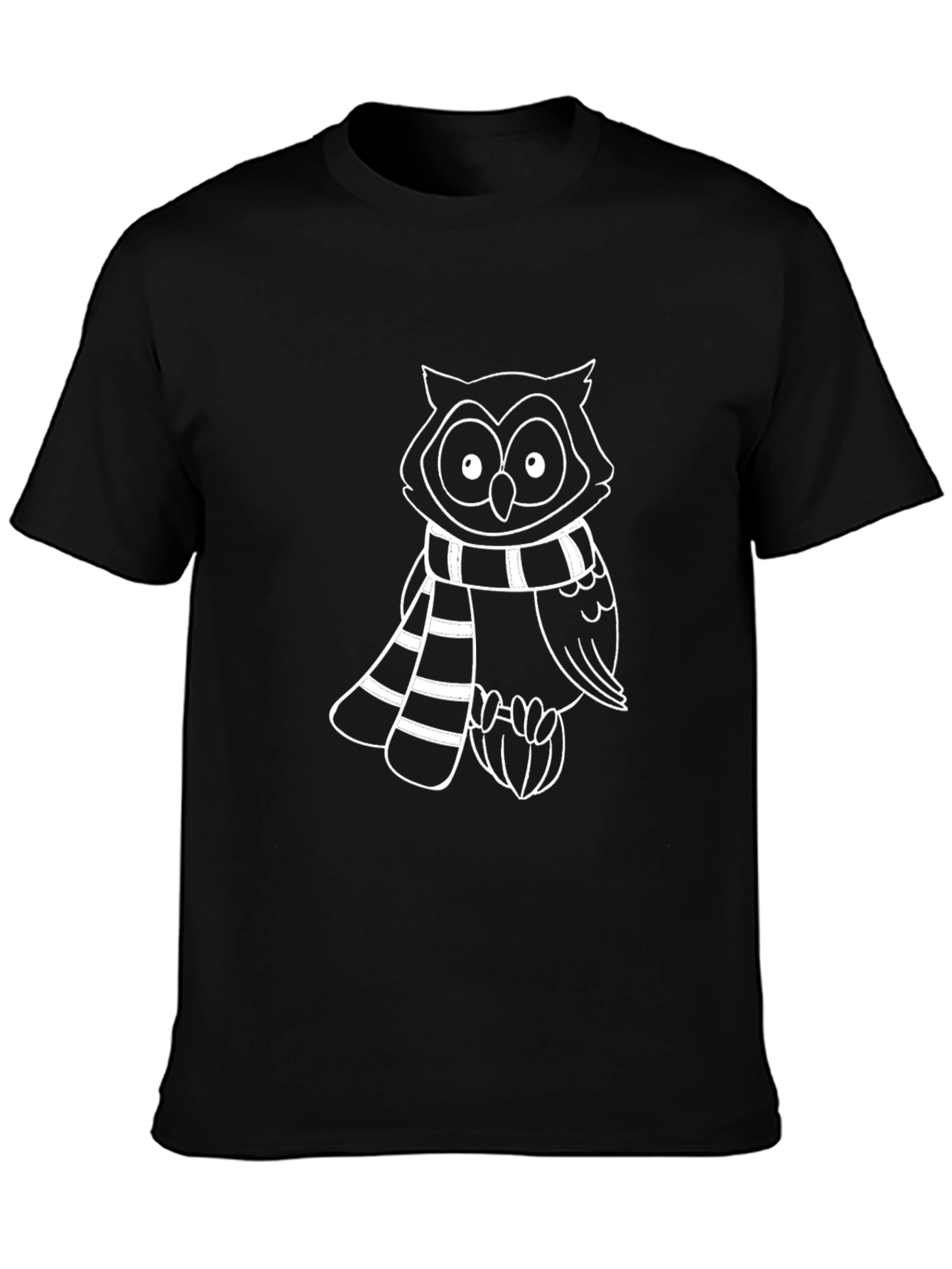 Owl Scarf Graphic Tee - Casual Black T-Shirt