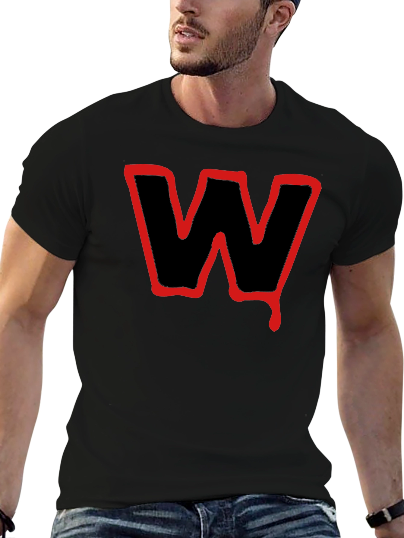 Black T-Shirt with Red W Graphic