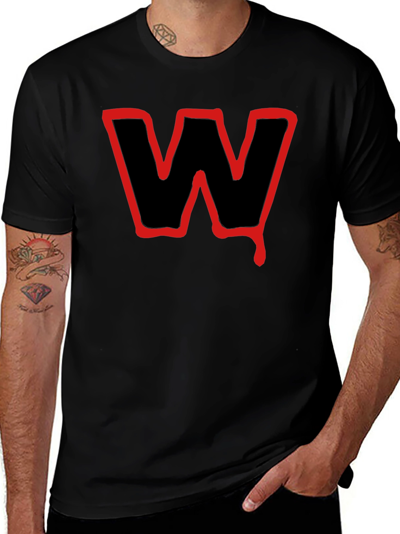 Black T-Shirt with Red W Graphic