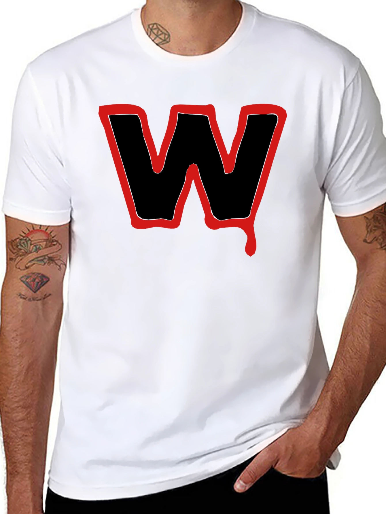 Black T-Shirt with Red W Graphic