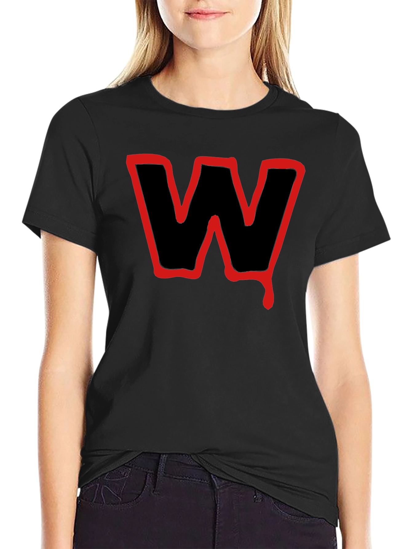 Black T-Shirt with Red W Graphic