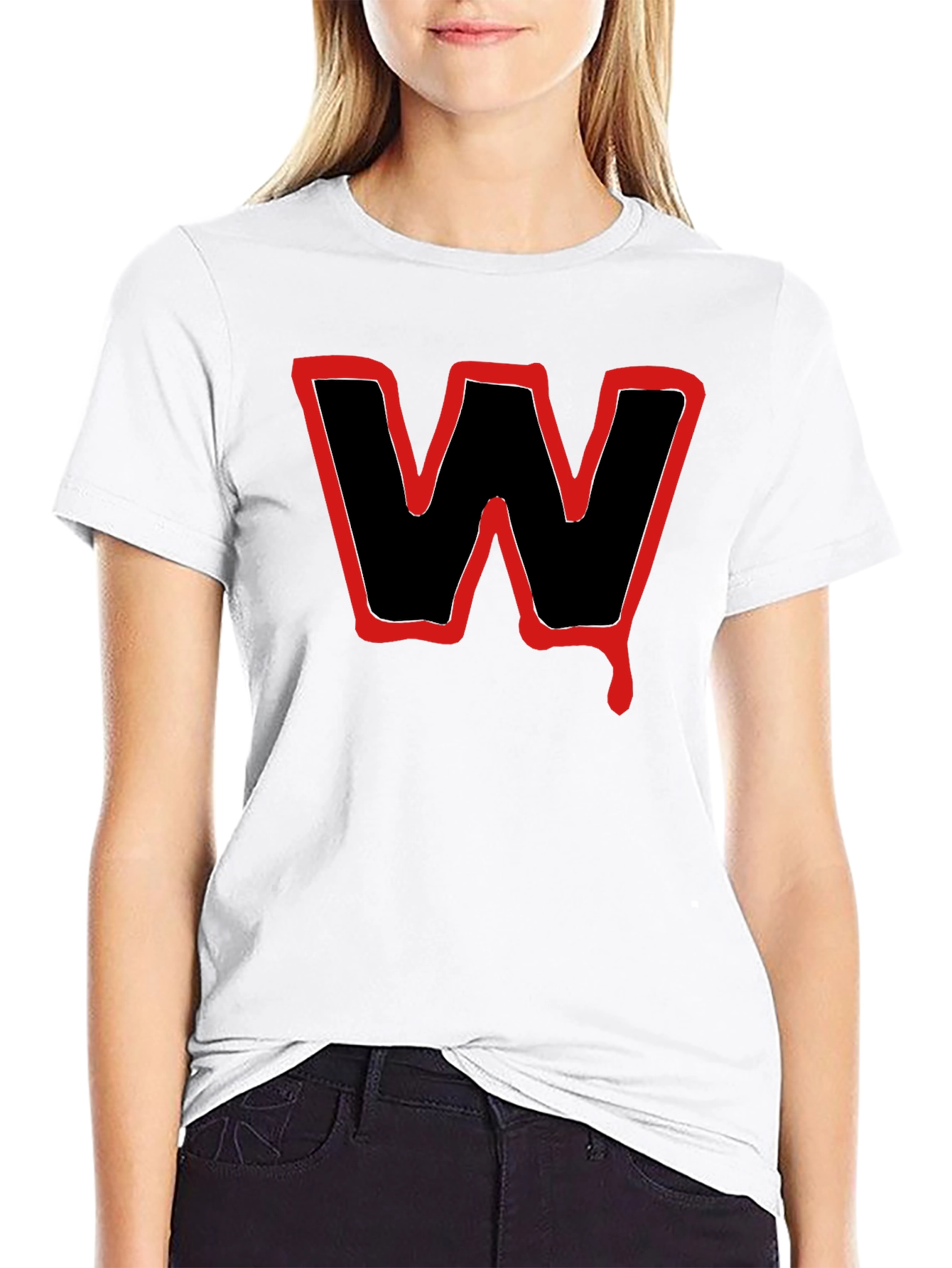 Black T-Shirt with Red W Graphic