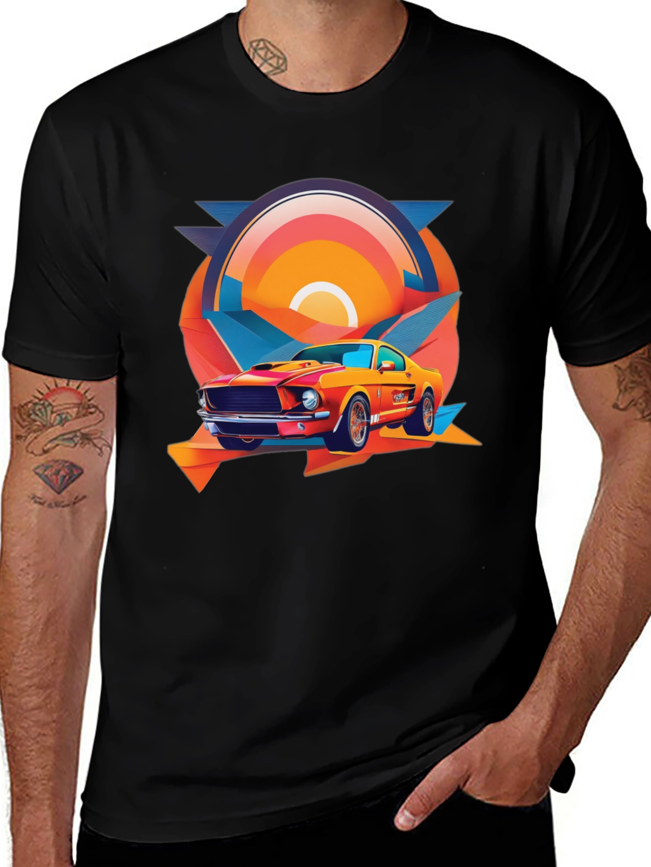 Retro Muscle Car Graphic Tee - Black