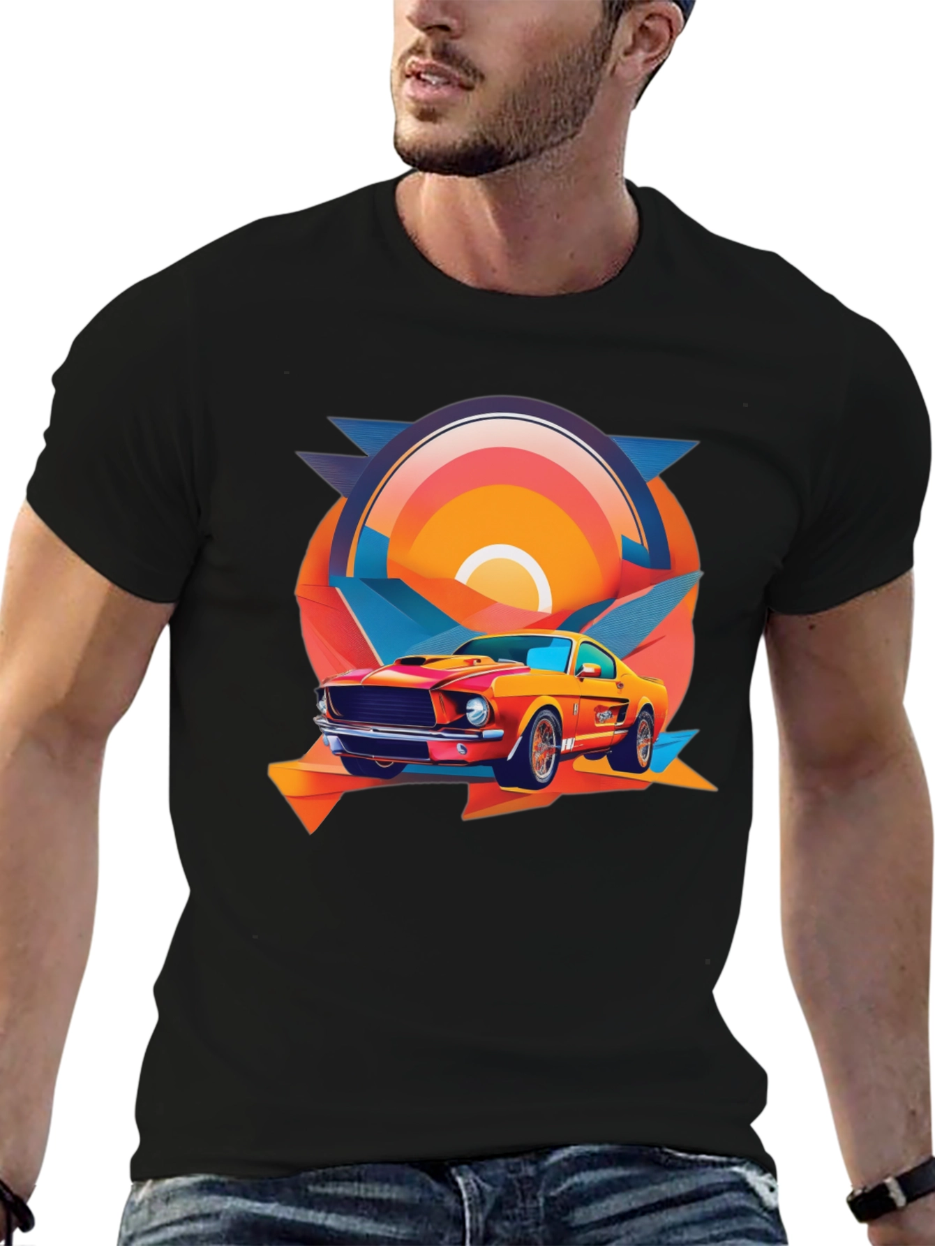 Retro Muscle Car Graphic Tee - Black