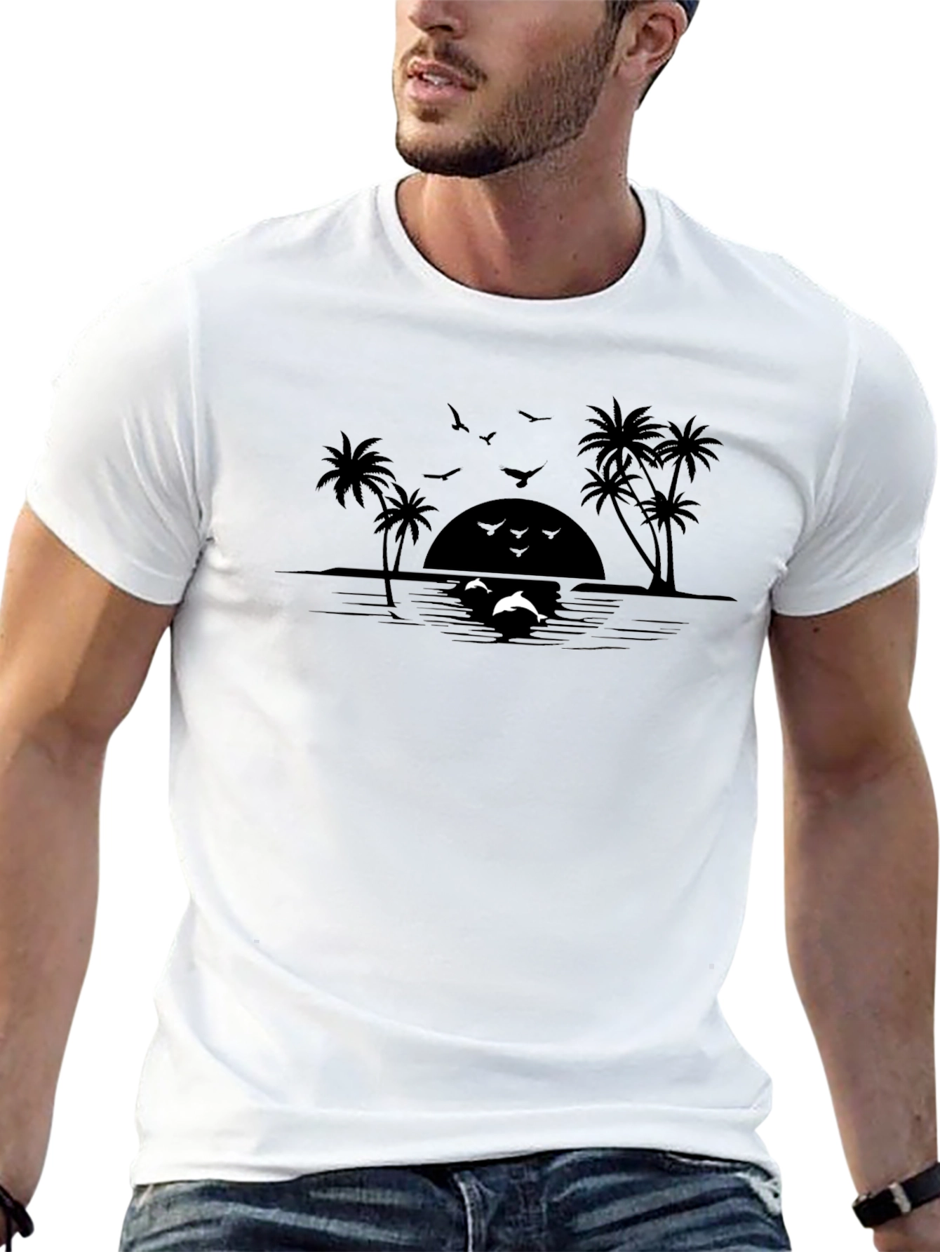 Sunset Dolphin T-Shirt Black
