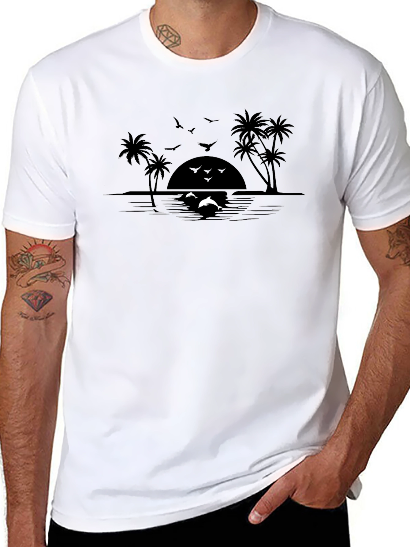 Sunset Dolphin T-Shirt Black
