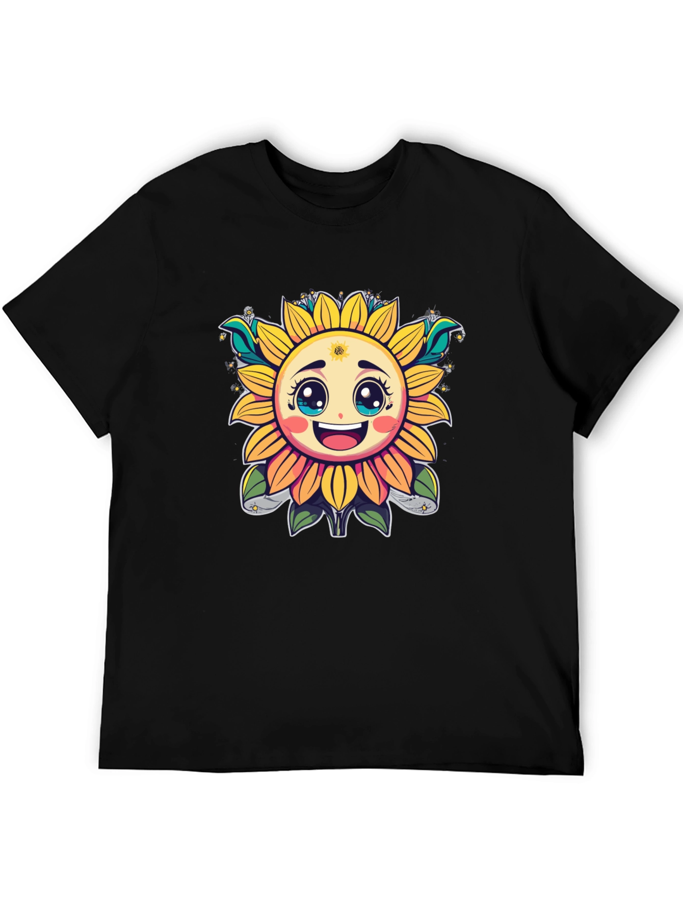 Happy Sunflower Graphic T-Shirt - Cheerful Black Tee